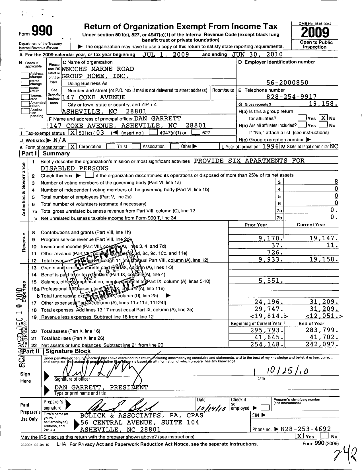 Image of first page of 2009 Form 990 for WNCCHS Marne Road Group Home