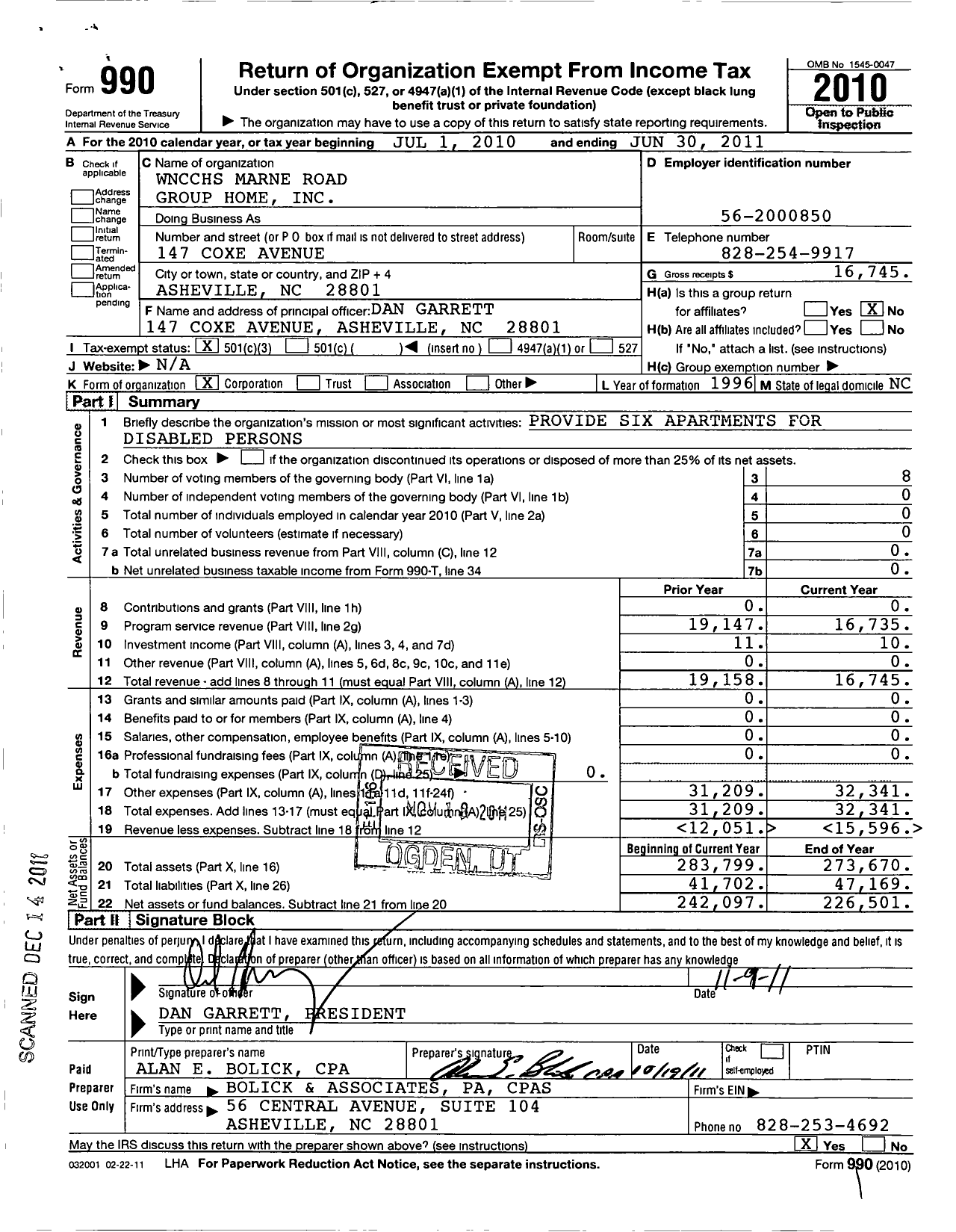 Image of first page of 2010 Form 990 for WNCCHS Marne Road Group Home