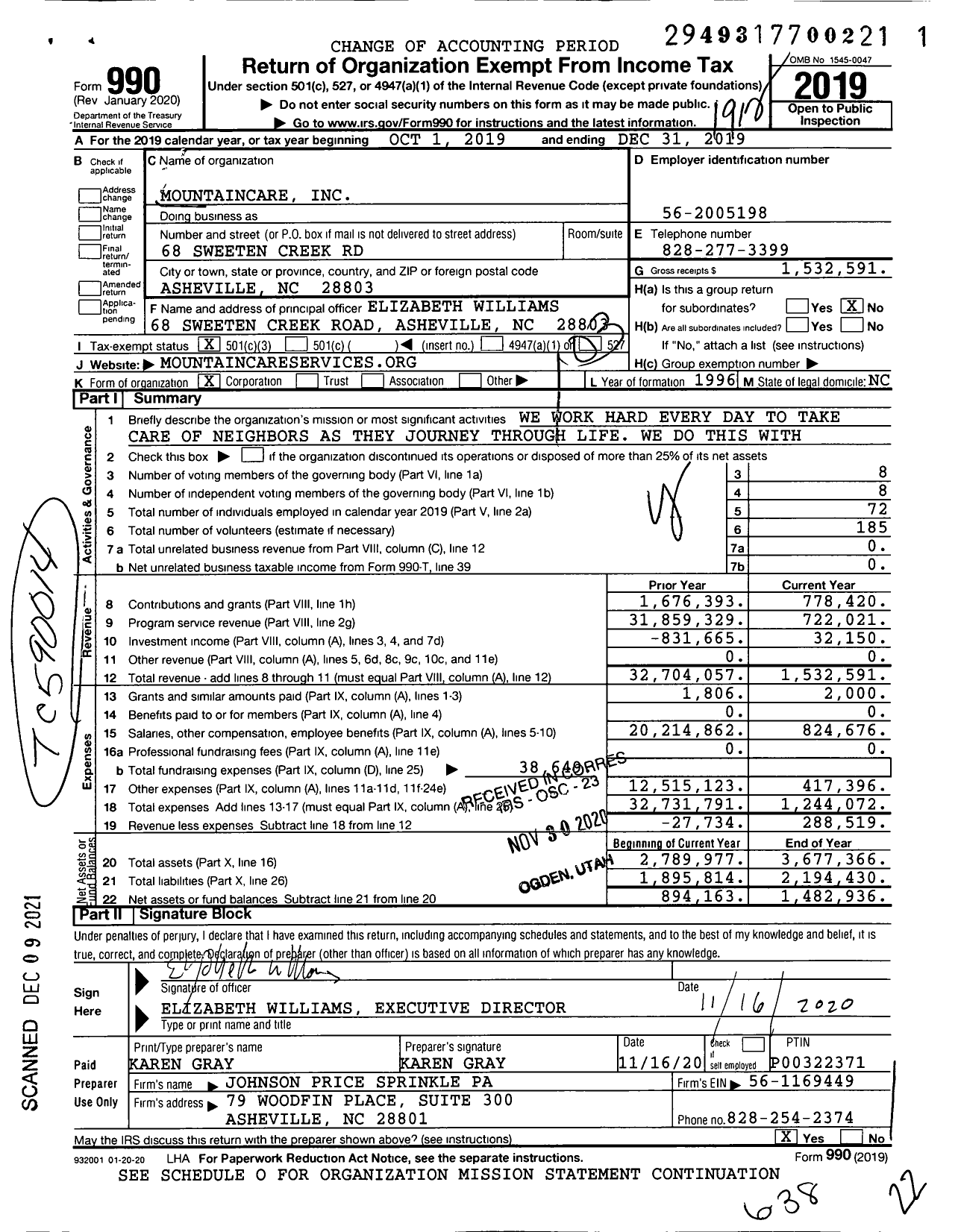 Image of first page of 2019 Form 990 for MountainCare