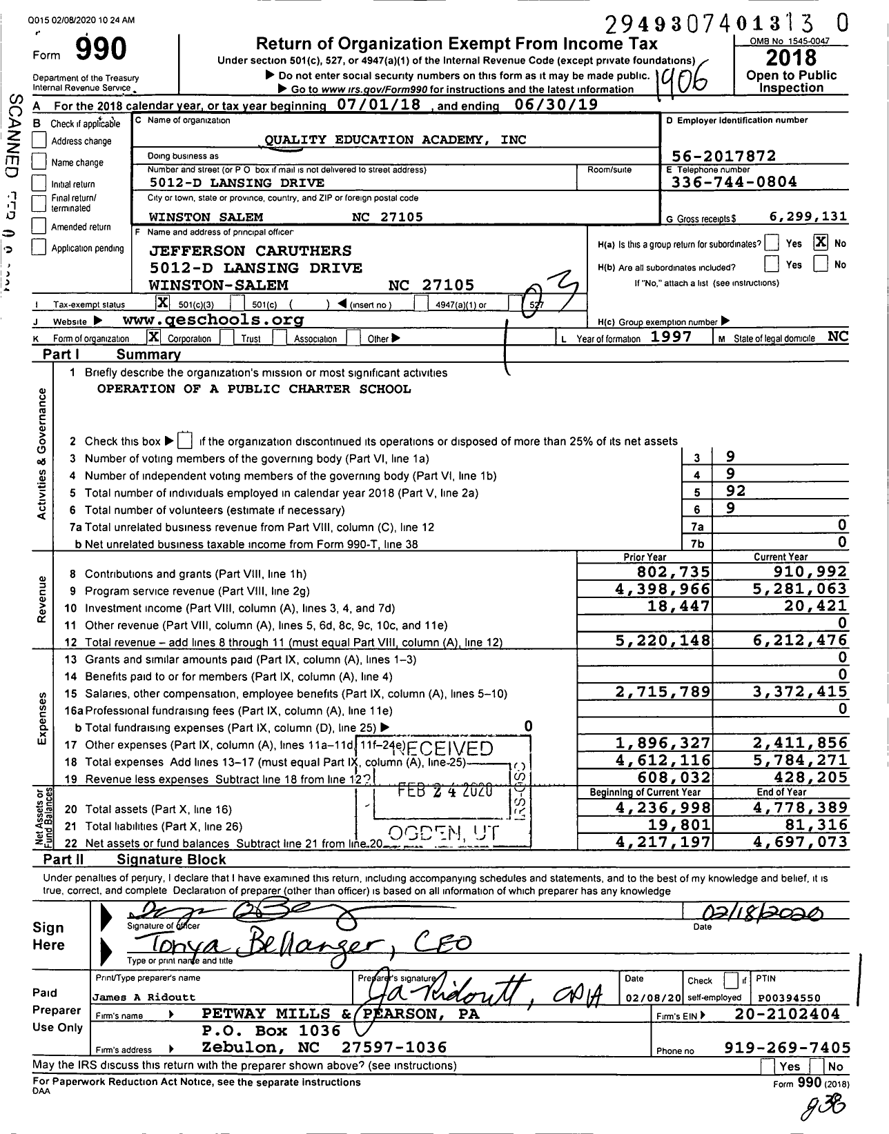 Image of first page of 2018 Form 990 for Quality Education Academy