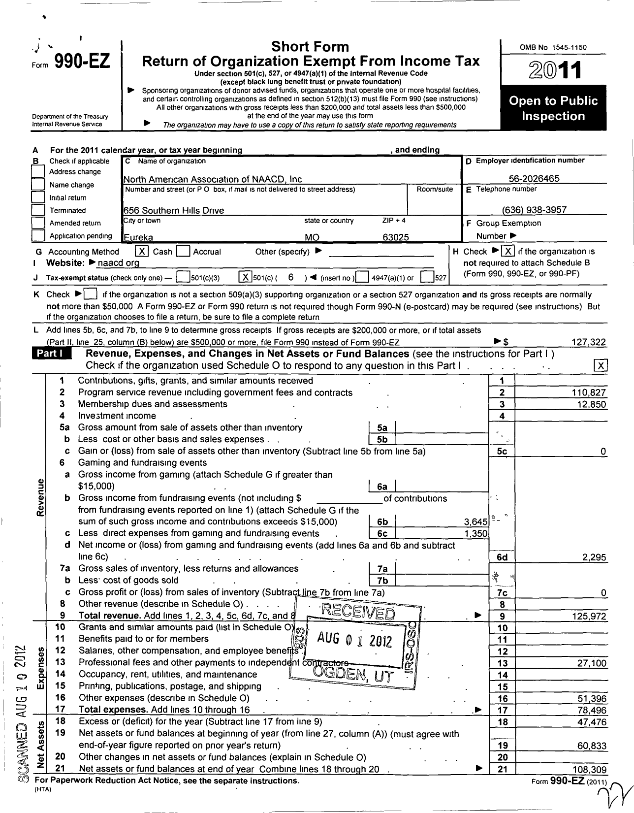 Image of first page of 2011 Form 990EO for North American Association of NAACD