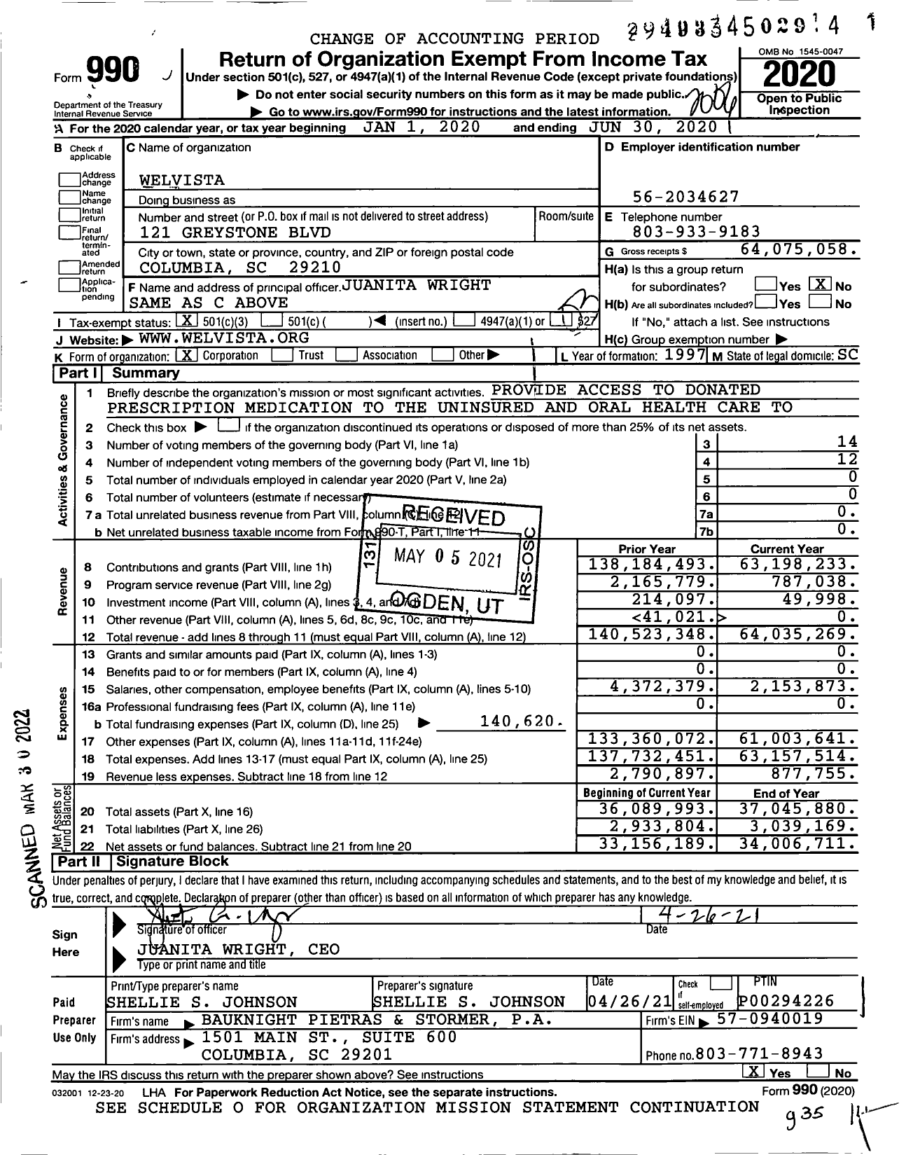 Image of first page of 2019 Form 990 for Welvista