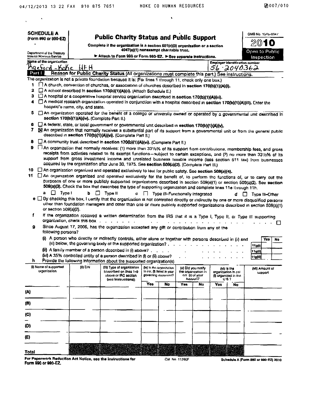 Image of first page of 2010 Form 990ER for Habitat for Humanity - Raeford-Hoke HFH