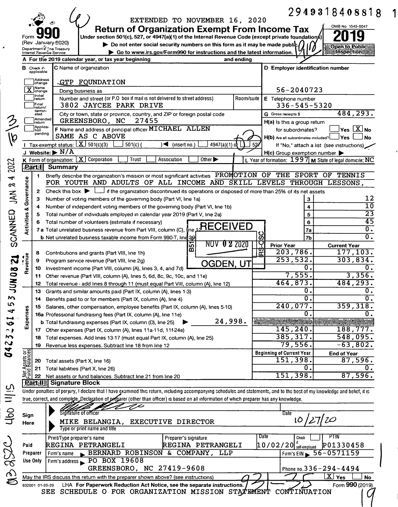 Image of first page of 2019 Form 990 for GTP Foundation