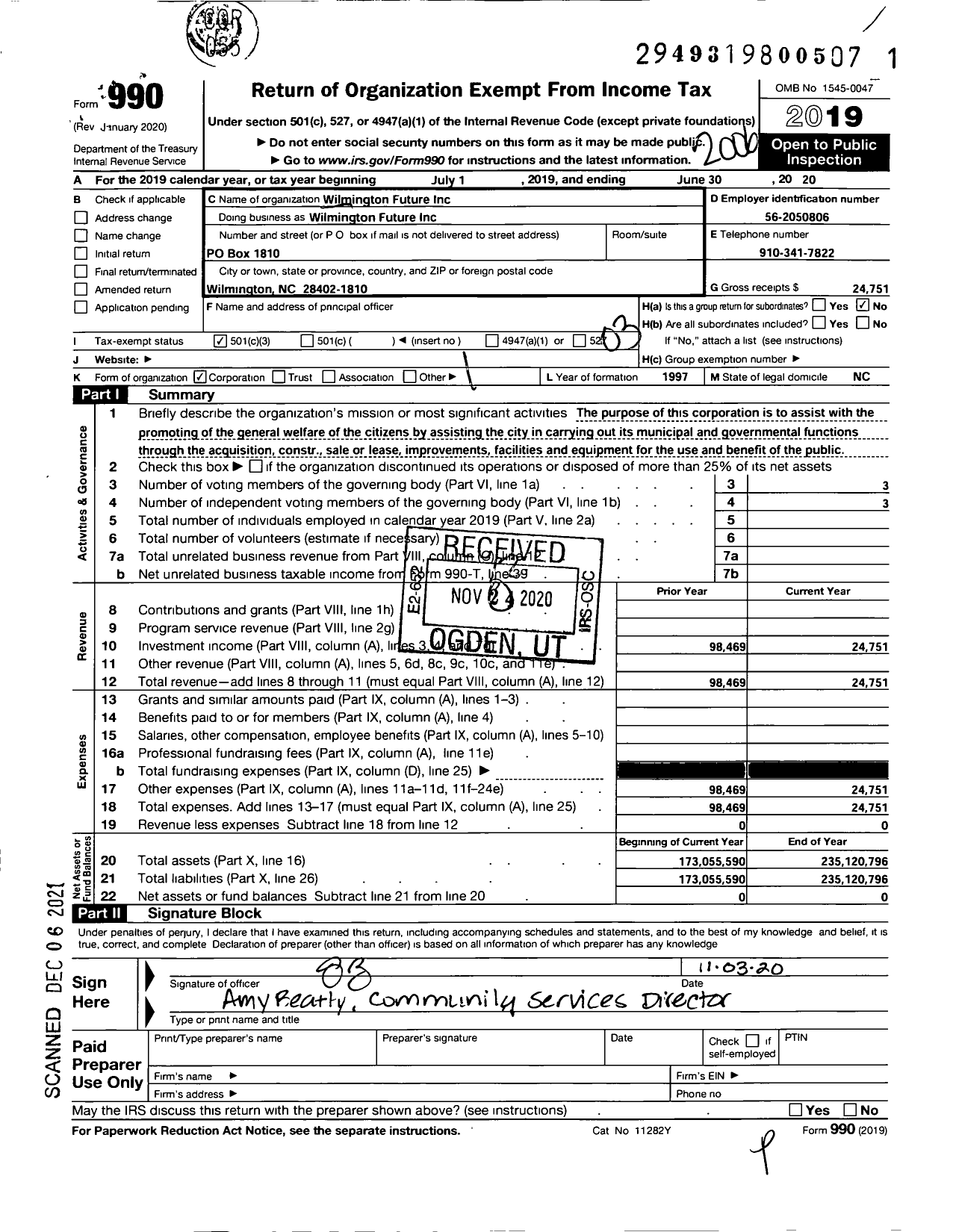 Image of first page of 2019 Form 990 for Wilmington Future