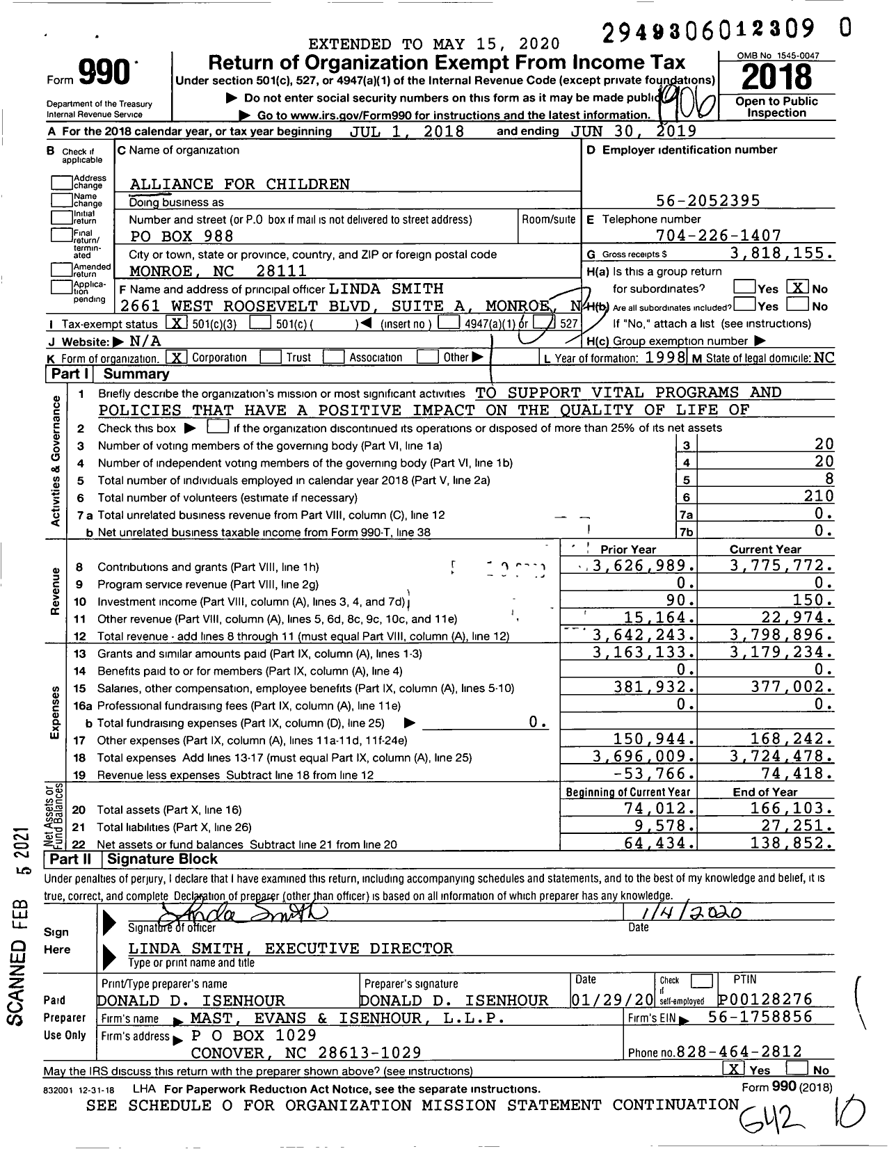 Image of first page of 2018 Form 990 for Alliance for Children