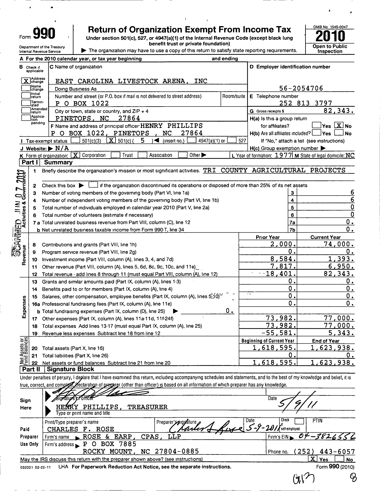 Image of first page of 2010 Form 990O for East Carolina Livestock Arena