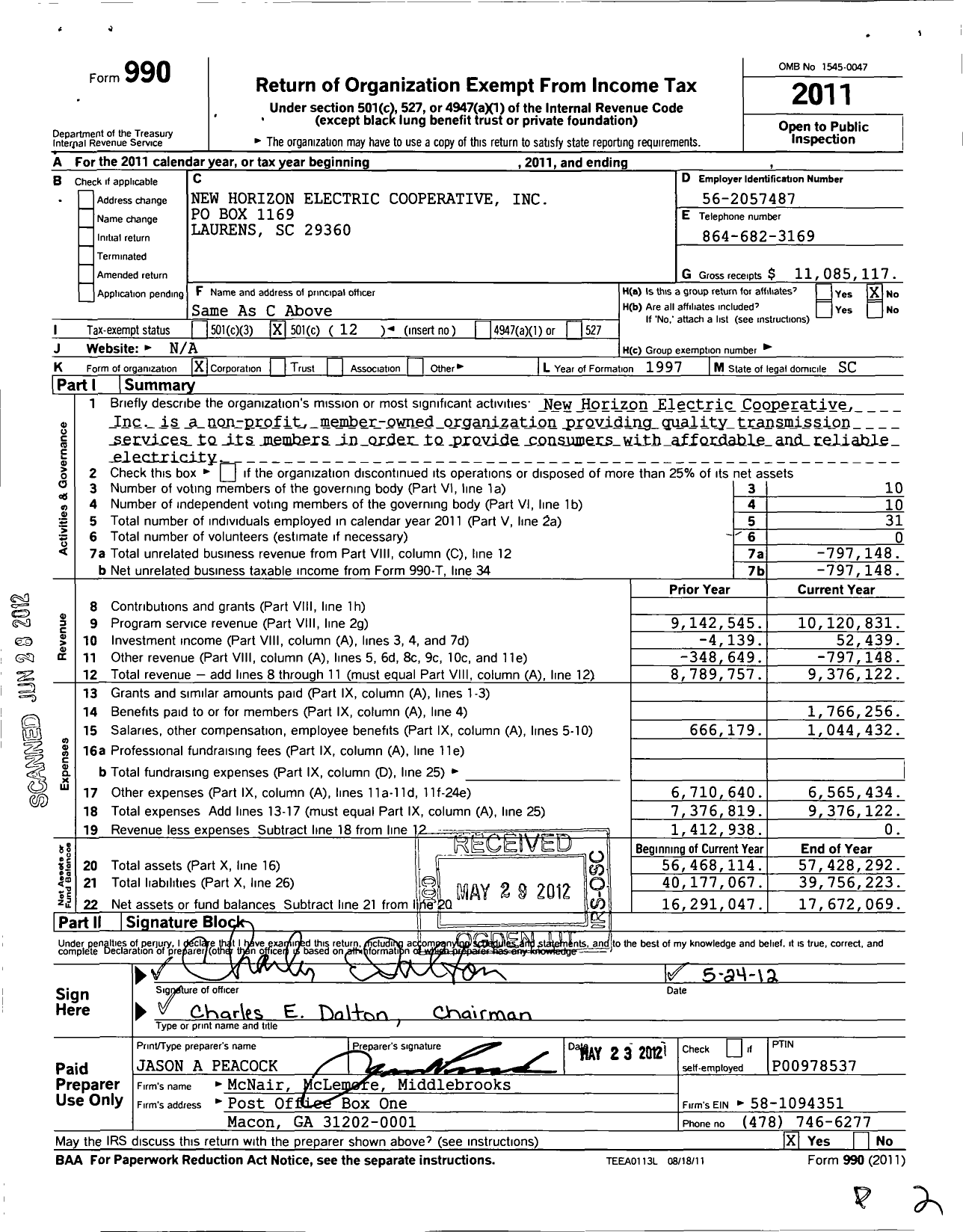 Image of first page of 2011 Form 990O for New Horizon Electric Cooperative