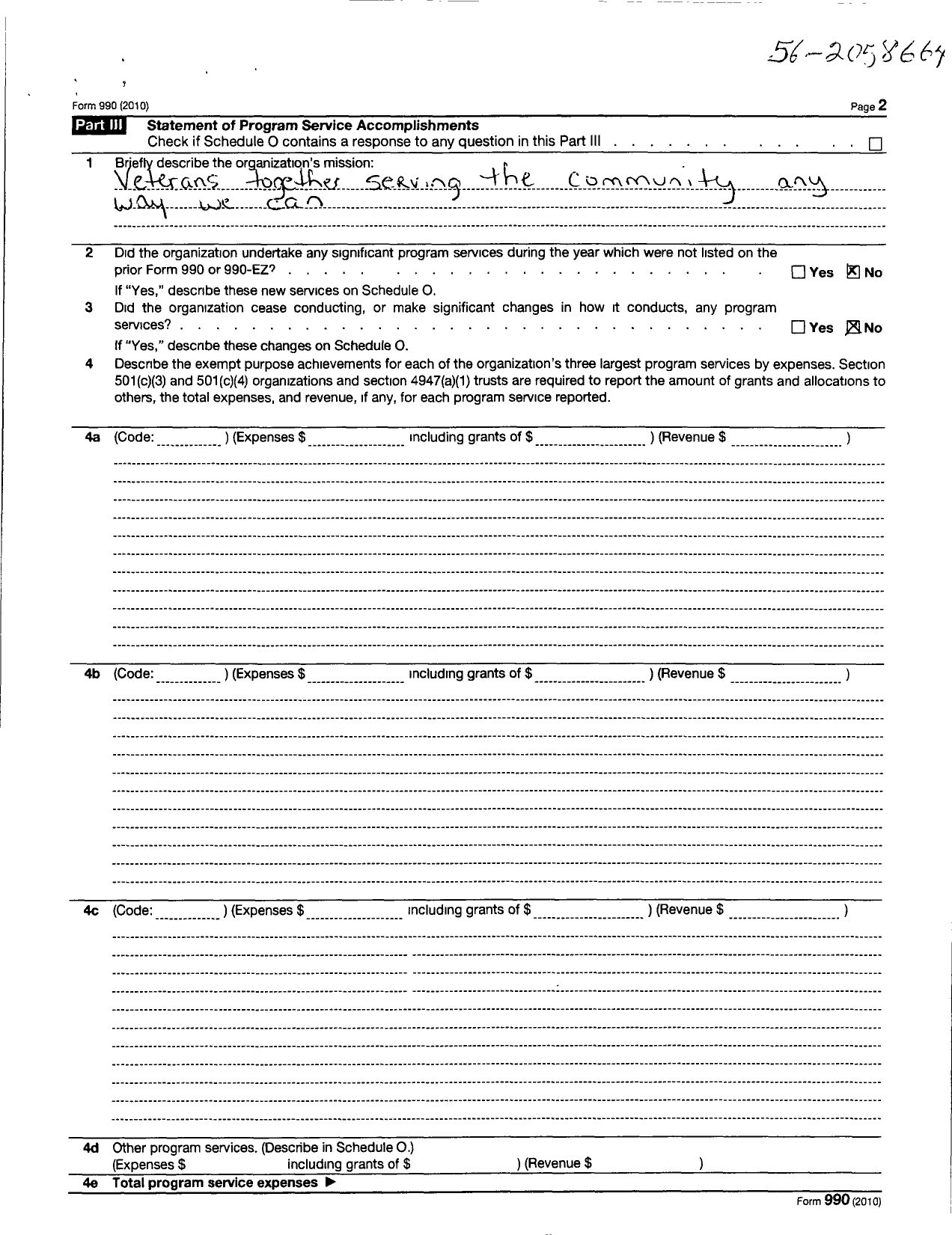 Image of first page of 2010 Form 990OR for American Legion - 404 Mcdowell-Lessane Post