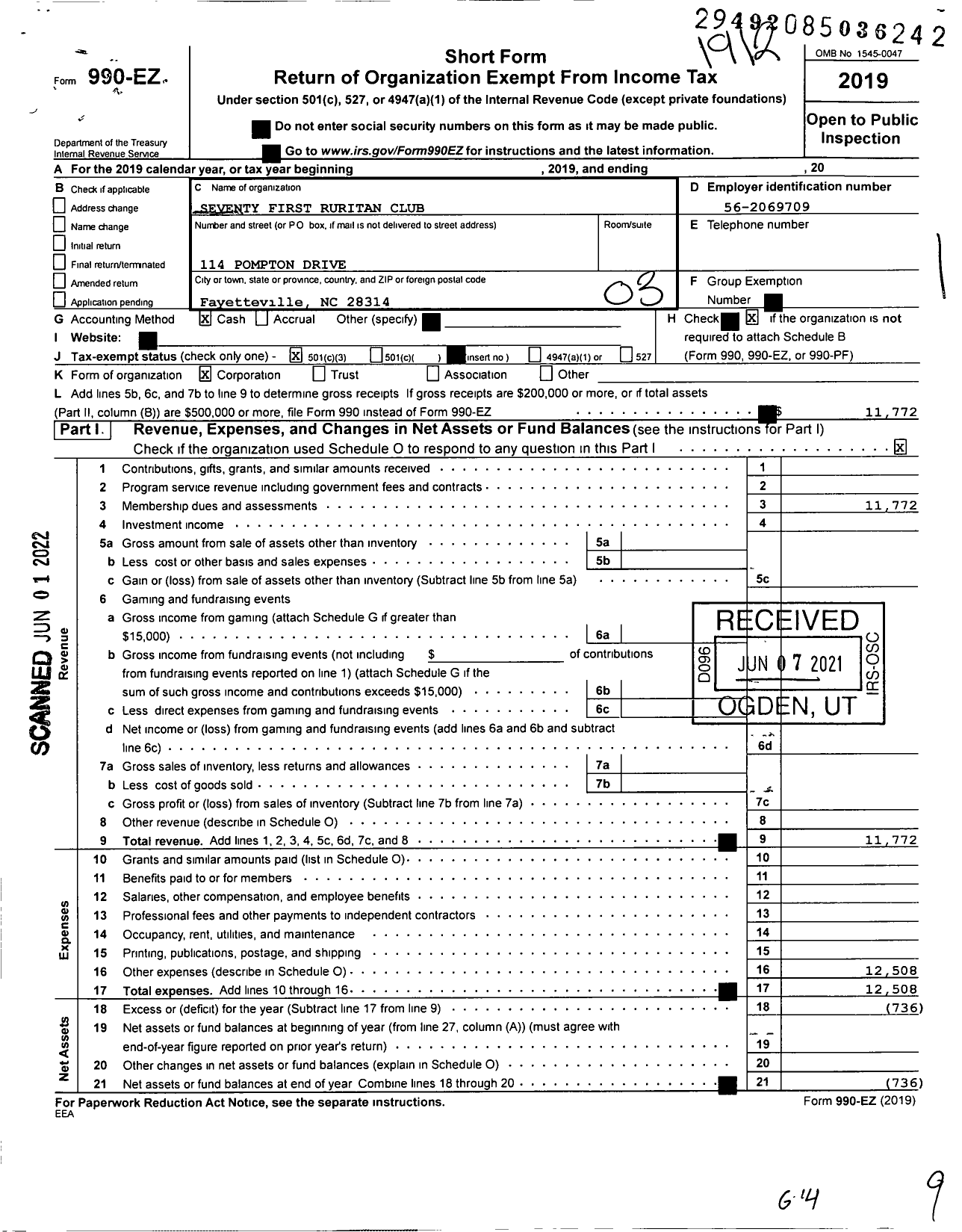 Image of first page of 2019 Form 990EZ for Ruritan - Seventy-First