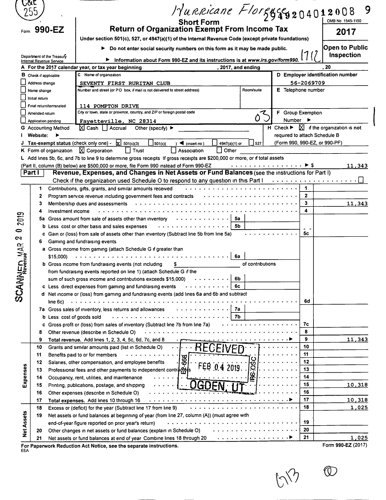 Image of first page of 2017 Form 990EZ for Ruritan - Seventy-First