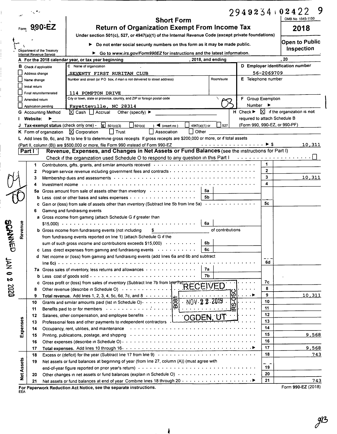 Image of first page of 2018 Form 990EO for Ruritan - Seventy-First