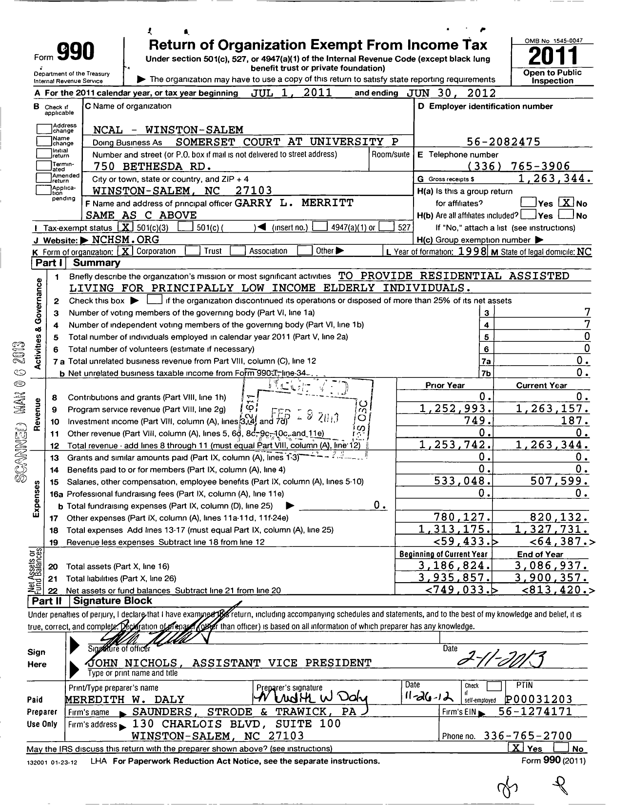 Image of first page of 2011 Form 990 for Ncal - Winston Salem