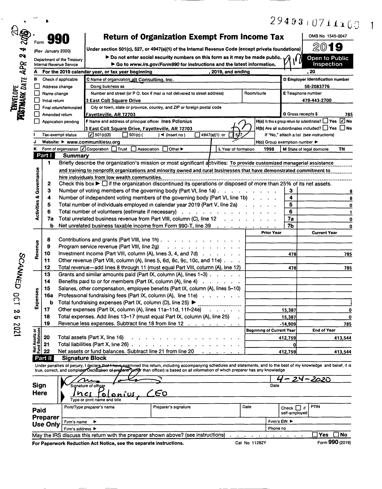 Image of first page of 2019 Form 990 for Altconsulting