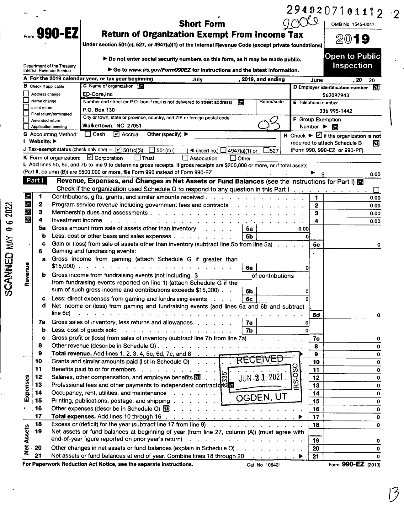 Image of first page of 2019 Form 990EZ for Ed-Core