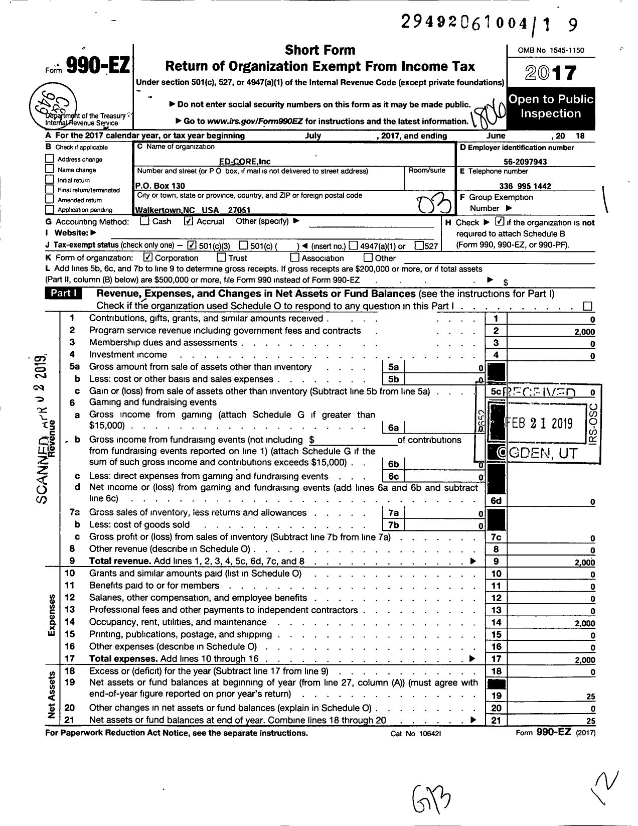 Image of first page of 2017 Form 990EZ for Ed-Core