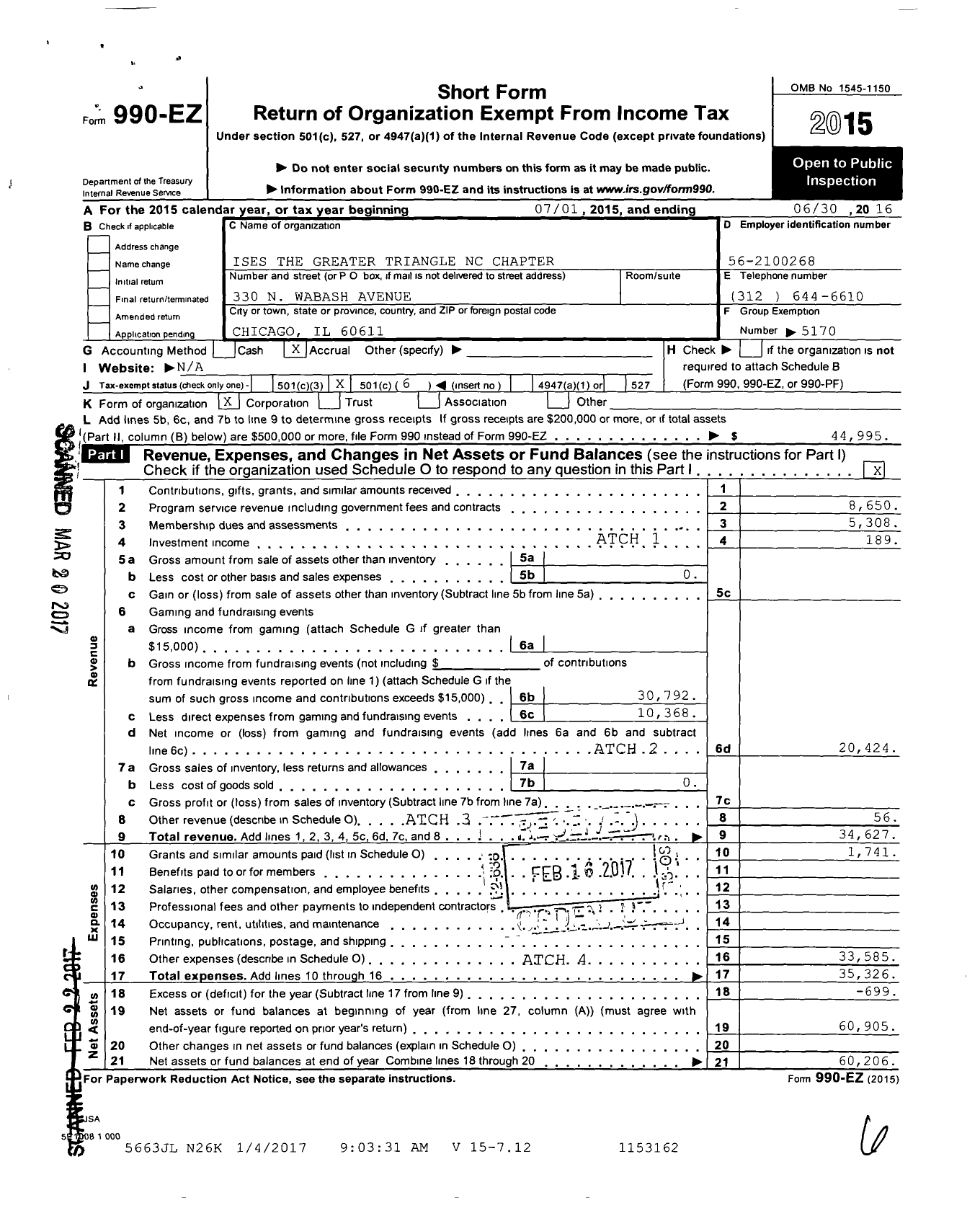 Image of first page of 2015 Form 990EO for International Live Events Association / Raleigh-Durham Chapter Inc