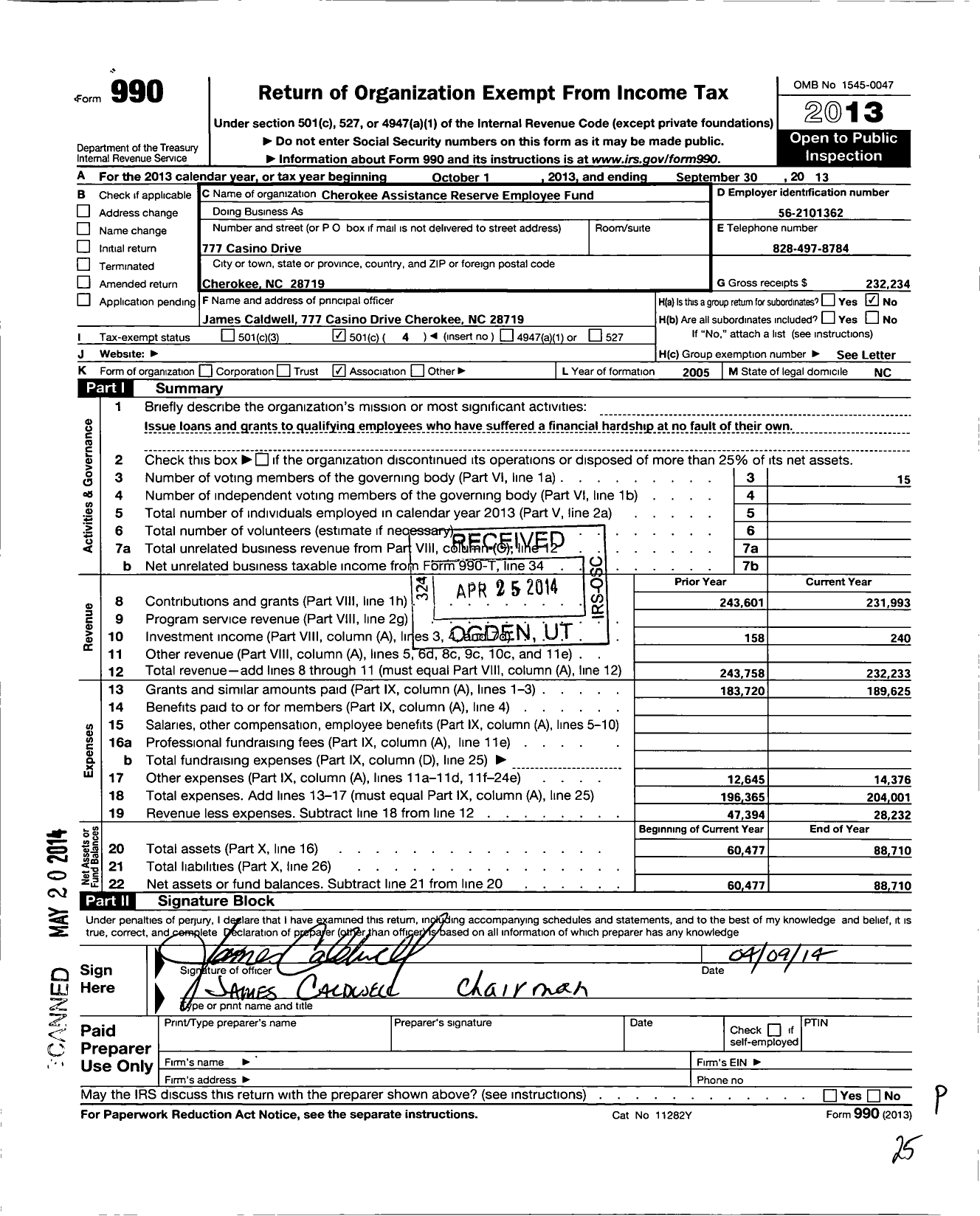 Image of first page of 2012 Form 990O for Cherokee Assistance Reserve Fund