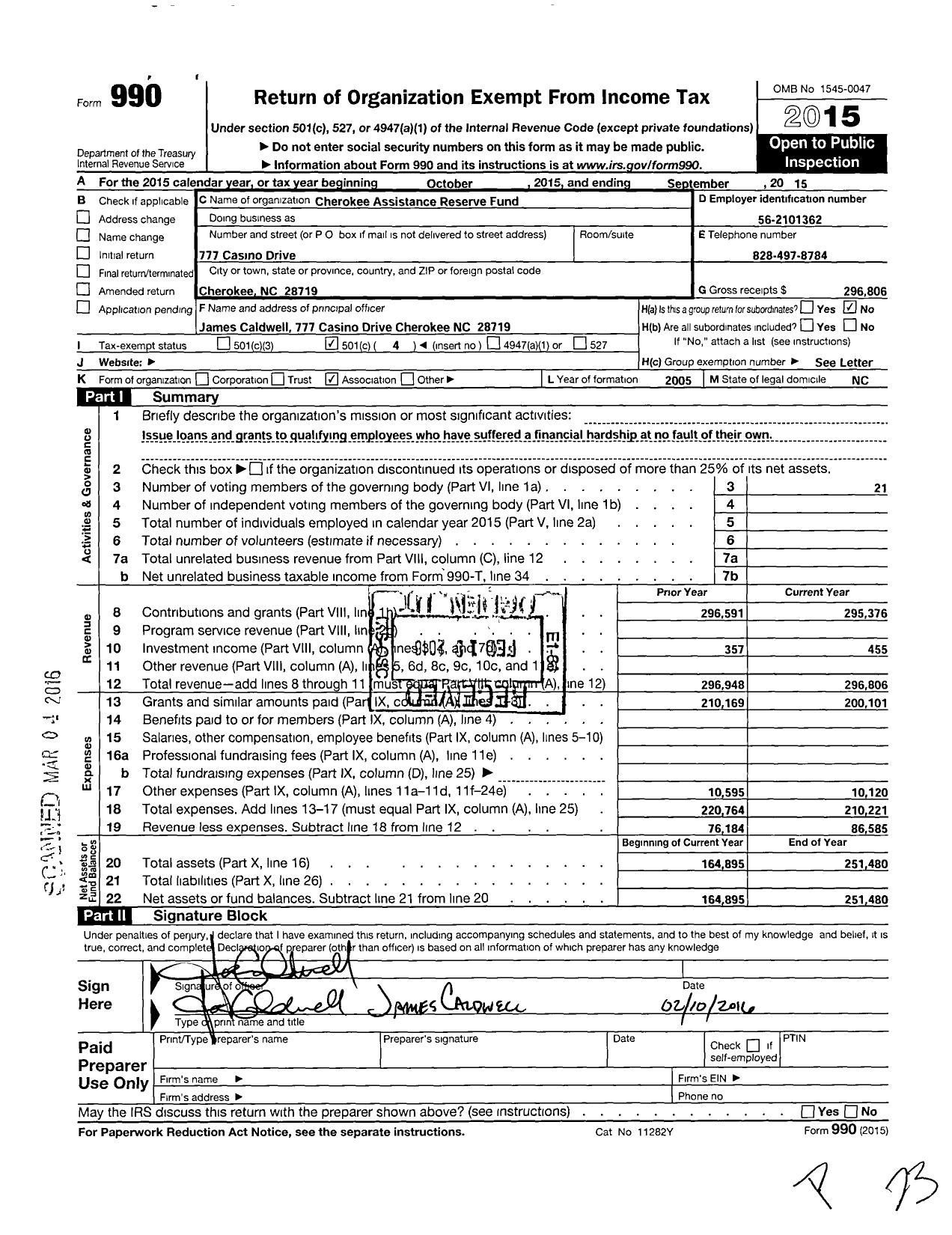 Image of first page of 2014 Form 990O for Cherokee Assistance Reserve Fund