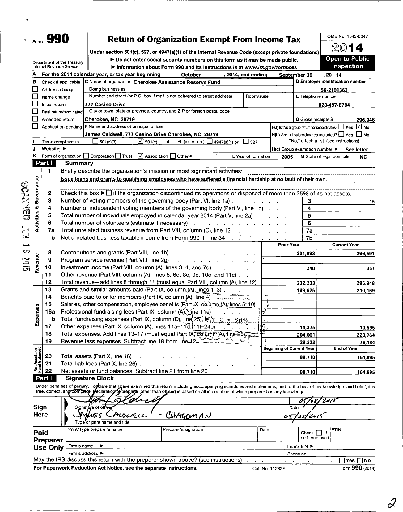 Image of first page of 2013 Form 990O for Cherokee Assistance Reserve Fund