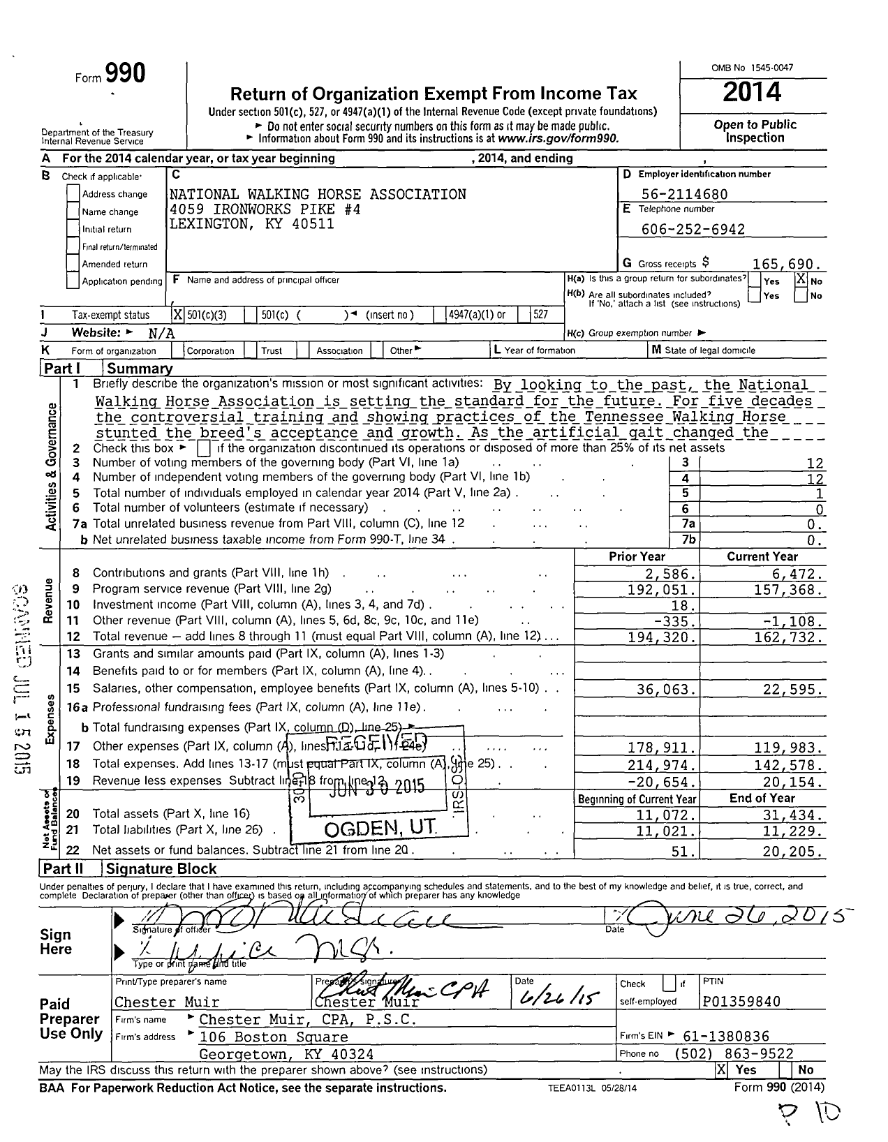 Image of first page of 2014 Form 990 for National Walking Horse Association