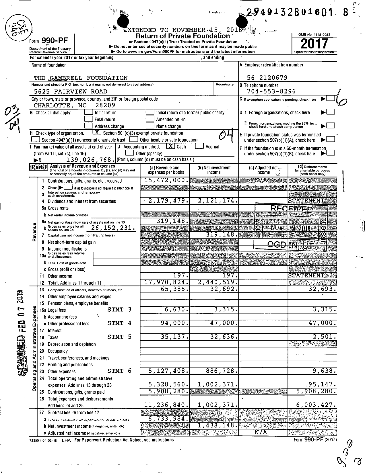 Image of first page of 2017 Form 990PF for The Gambrell Foundation