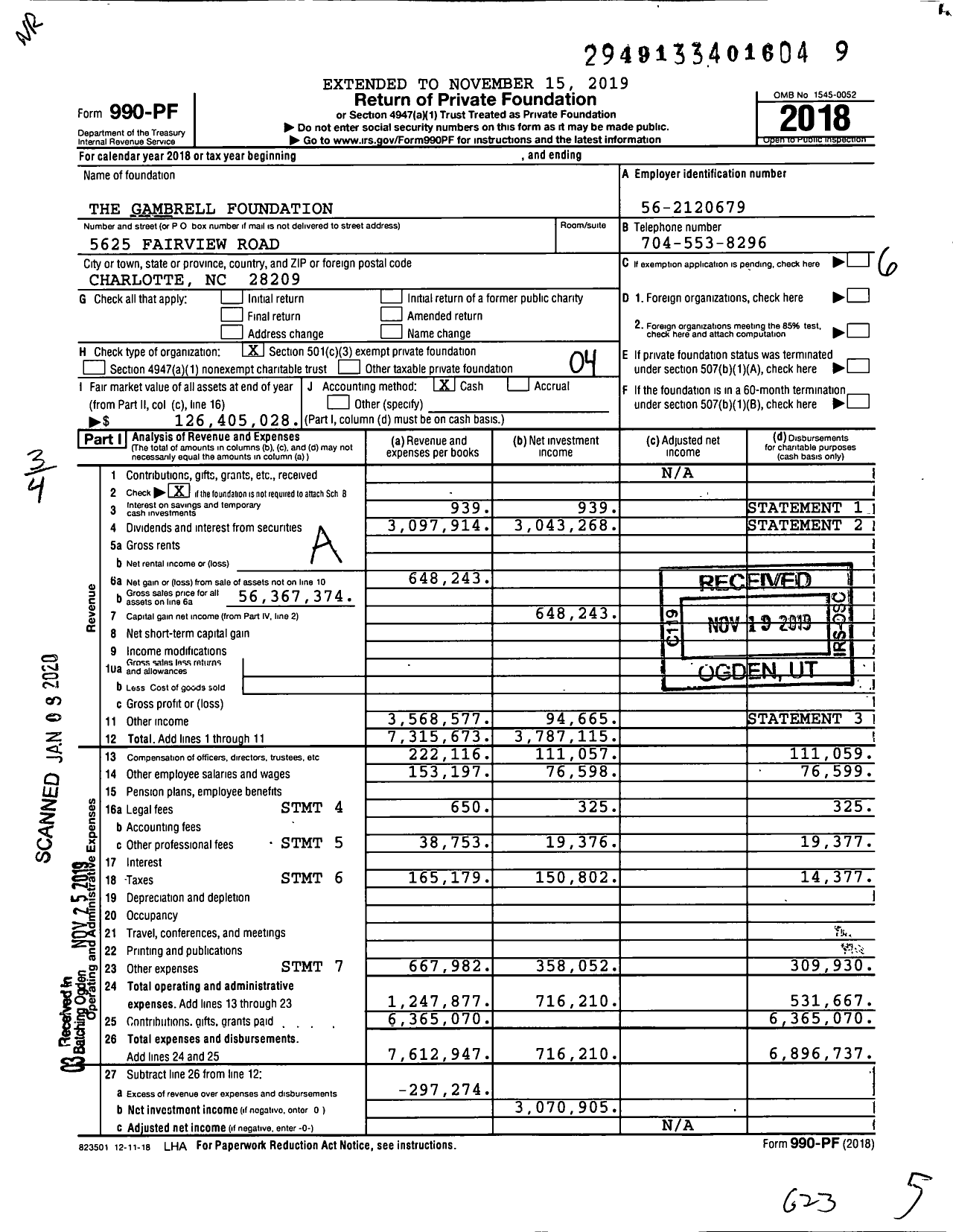 Image of first page of 2018 Form 990PF for The Gambrell Foundation
