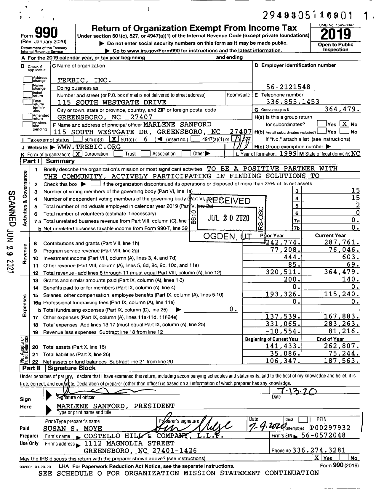 Image of first page of 2019 Form 990O for Trebic