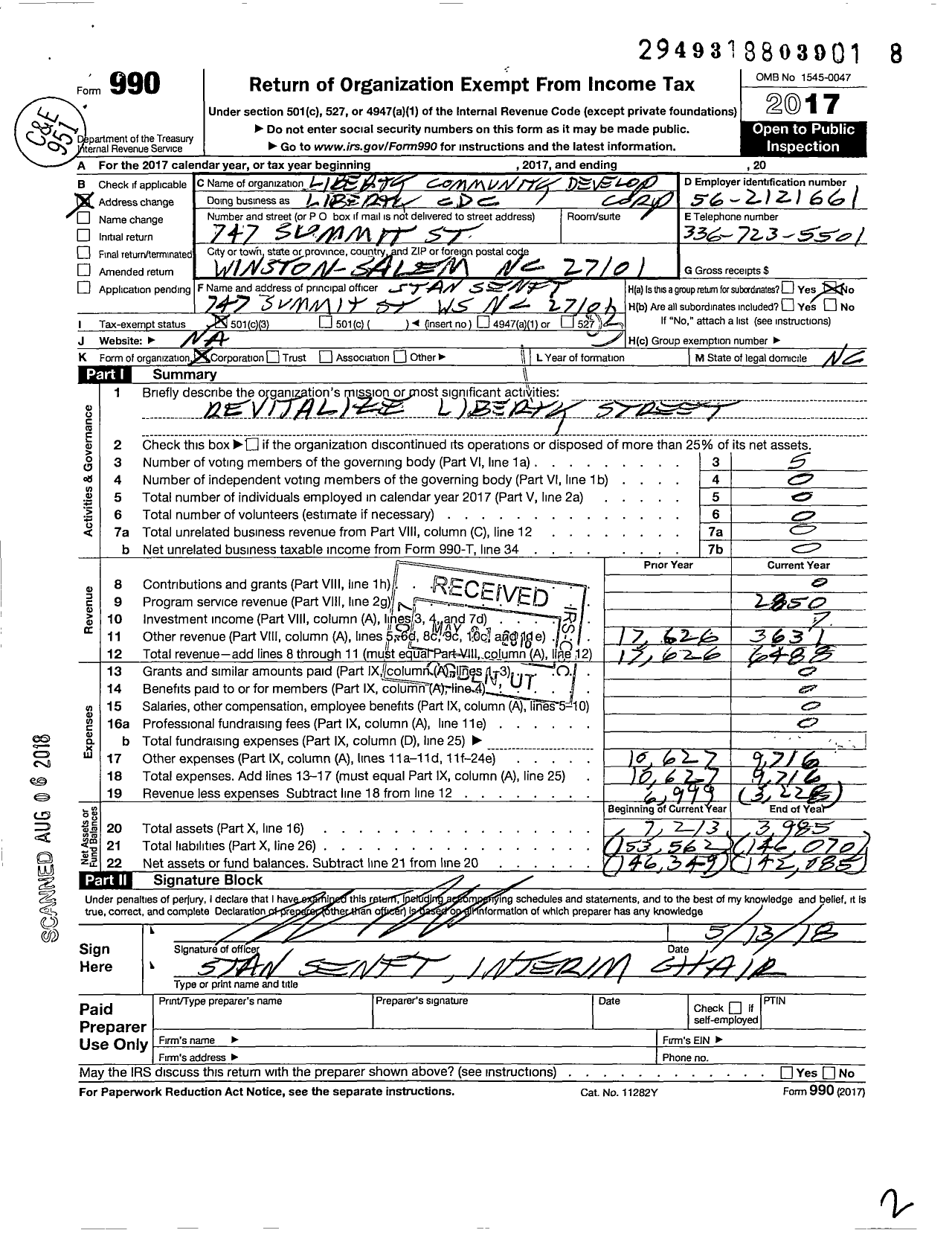 Image of first page of 2017 Form 990 for Liberty Community Development Corporation