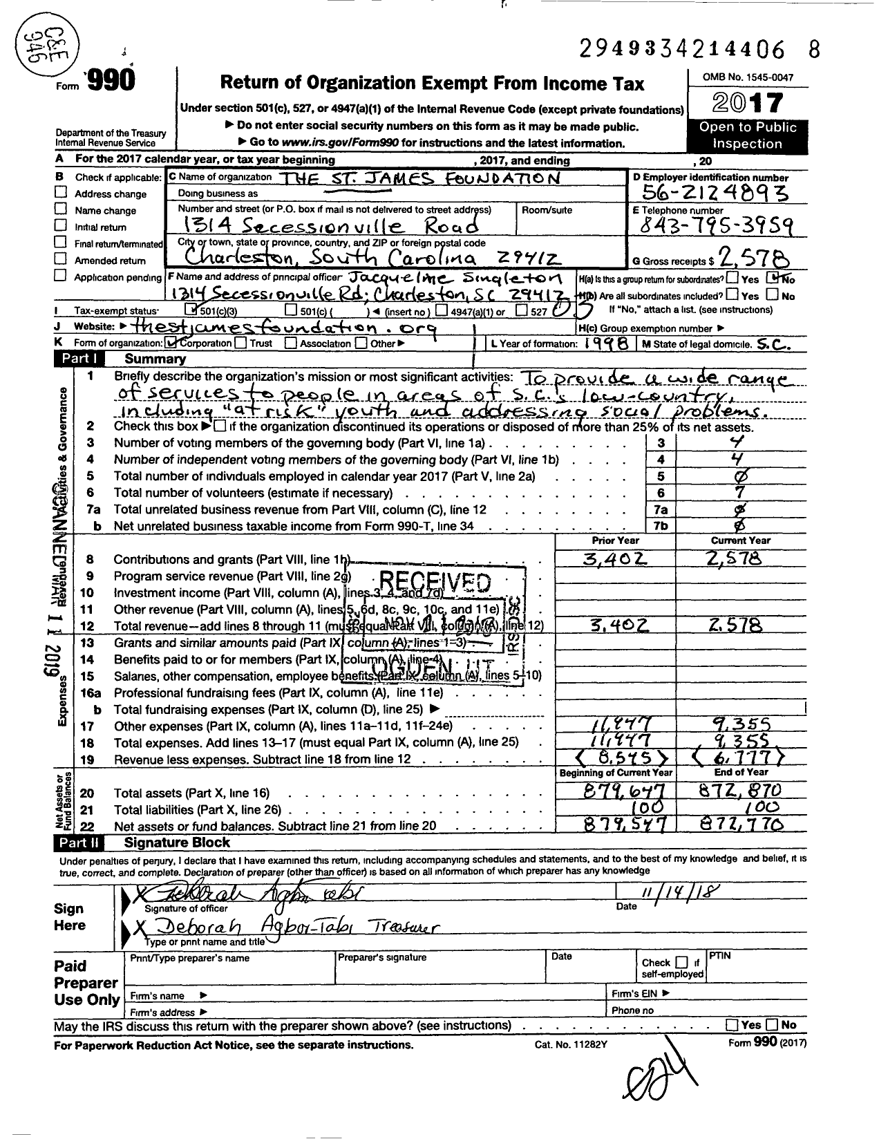 Image of first page of 2017 Form 990 for St James Foundation