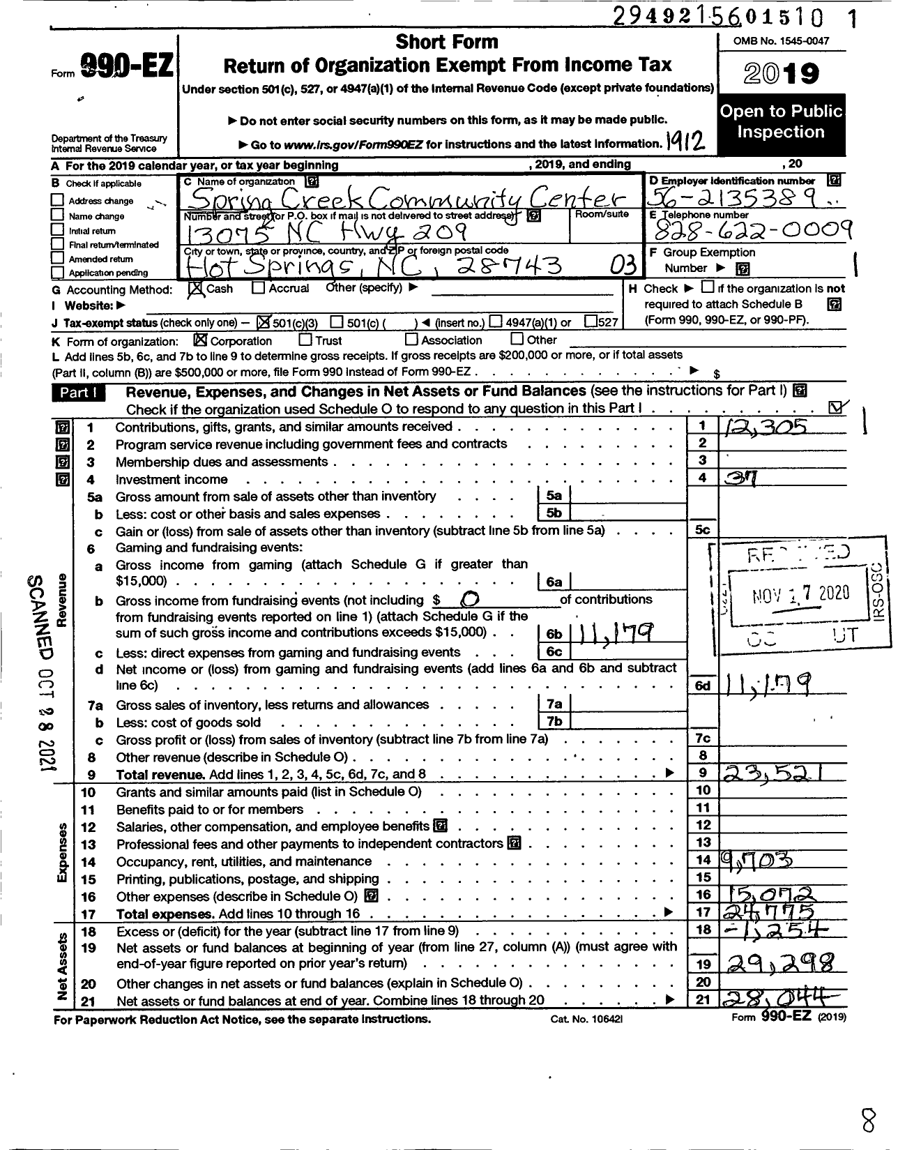 Image of first page of 2019 Form 990EZ for Spring Creek Community Center
