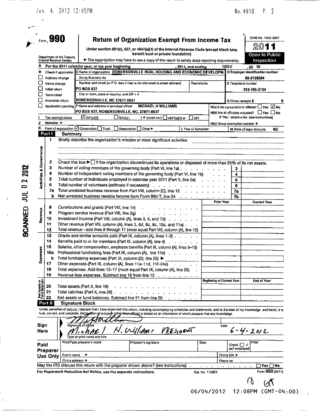 Image of first page of 2010 Form 990 for Robersonville Rural Housing and Economic Development Corporation