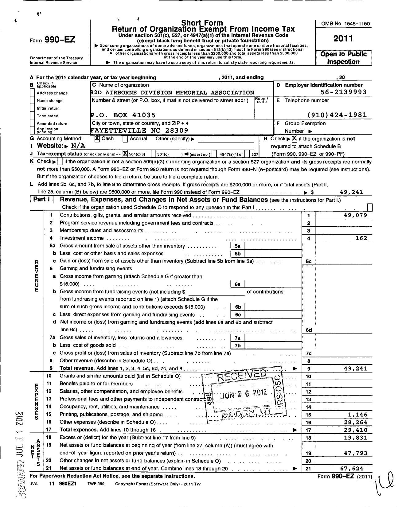 Image of first page of 2011 Form 990EZ for 82d Airborne Division Memorial Association