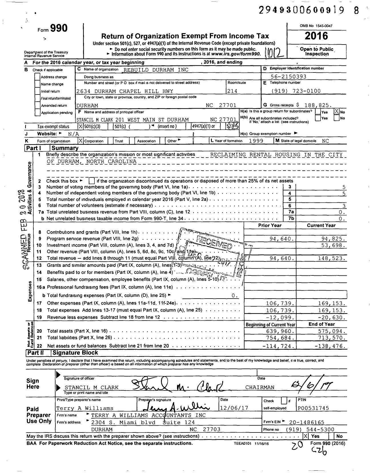 Image of first page of 2016 Form 990 for Rebuild Durham