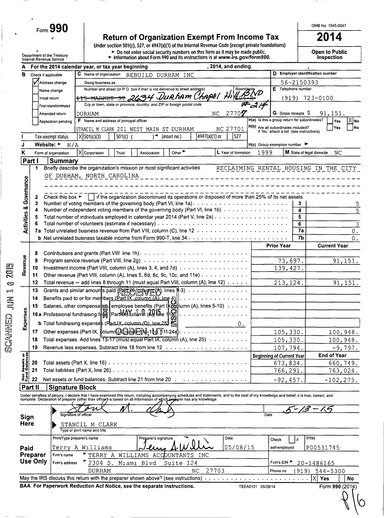 Image of first page of 2014 Form 990 for Rebuild Durham