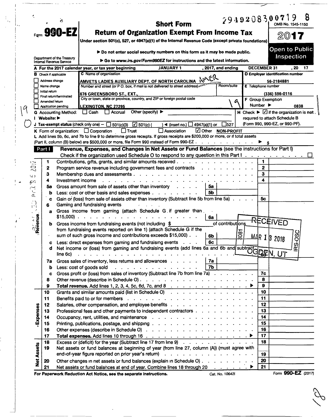 Image of first page of 2017 Form 990EO for Amvets - Amvets