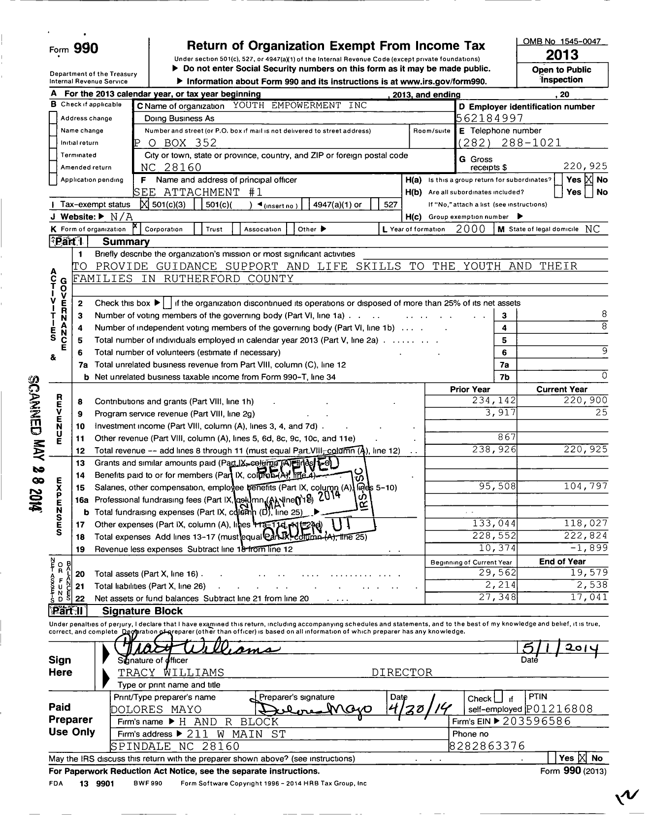 Image of first page of 2013 Form 990 for Youth Empowerment