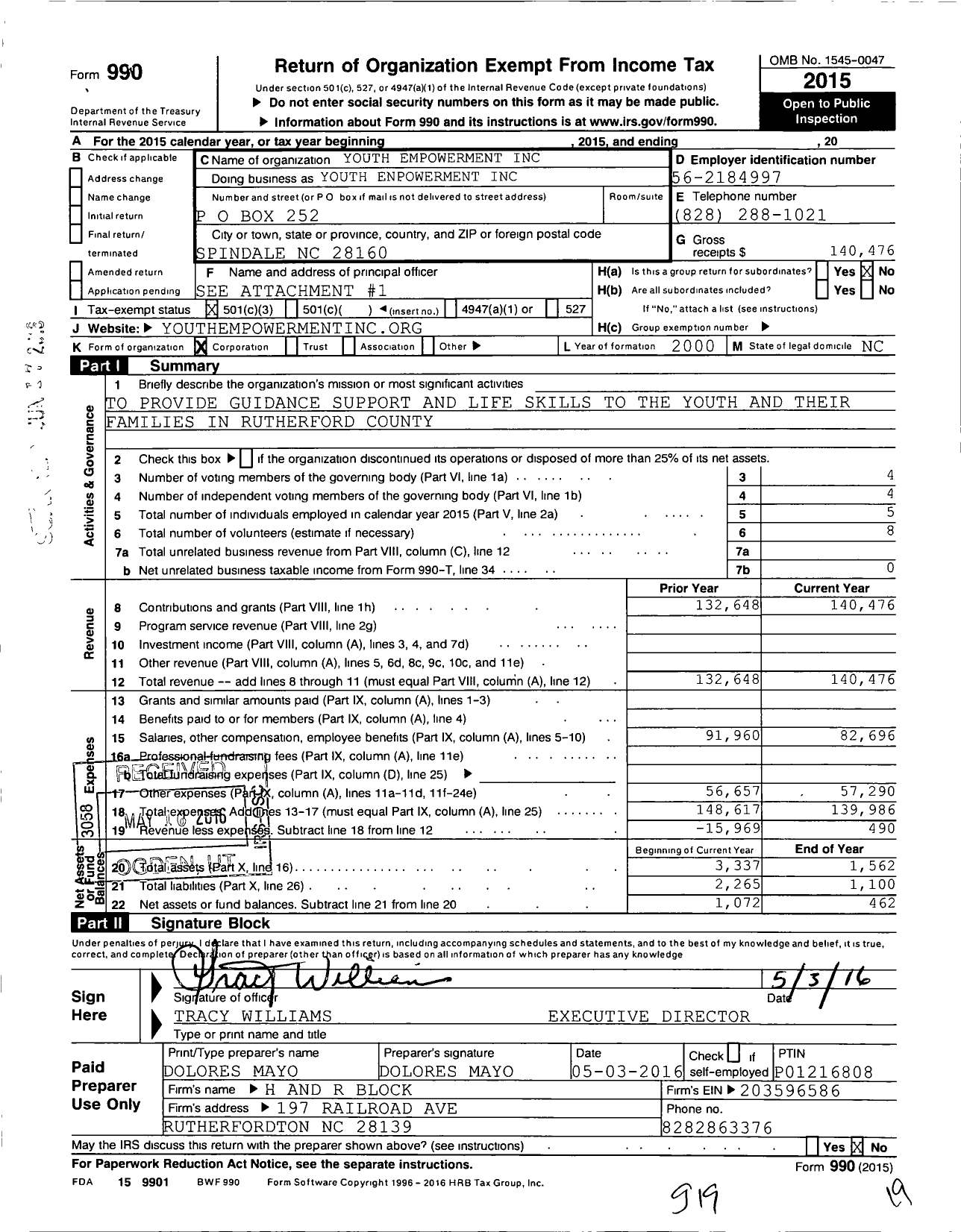 Image of first page of 2015 Form 990 for Youth Empowerment