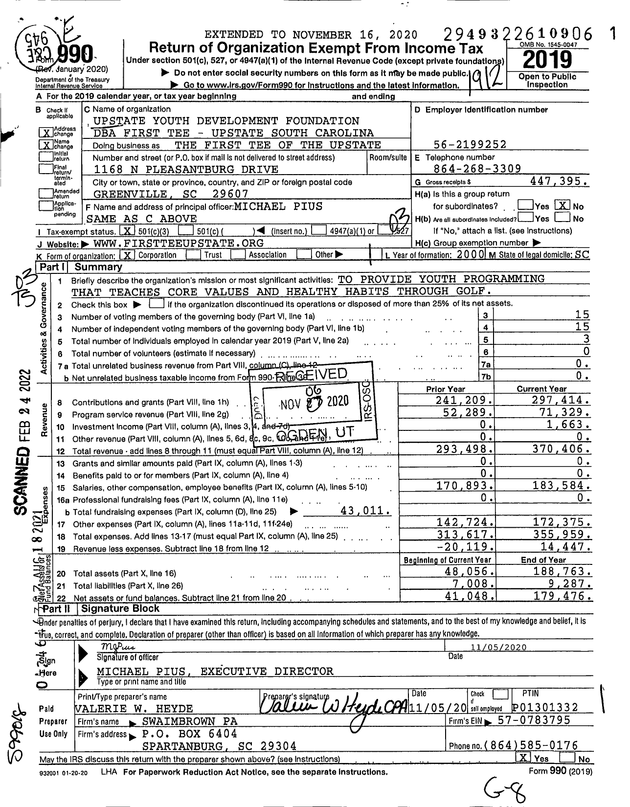 Image of first page of 2019 Form 990 for The First Tee of the Upstate