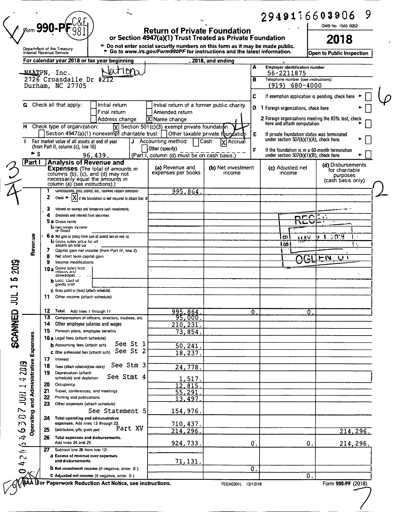 Image of first page of 2018 Form 990PF for The Center for Black Health and Equity