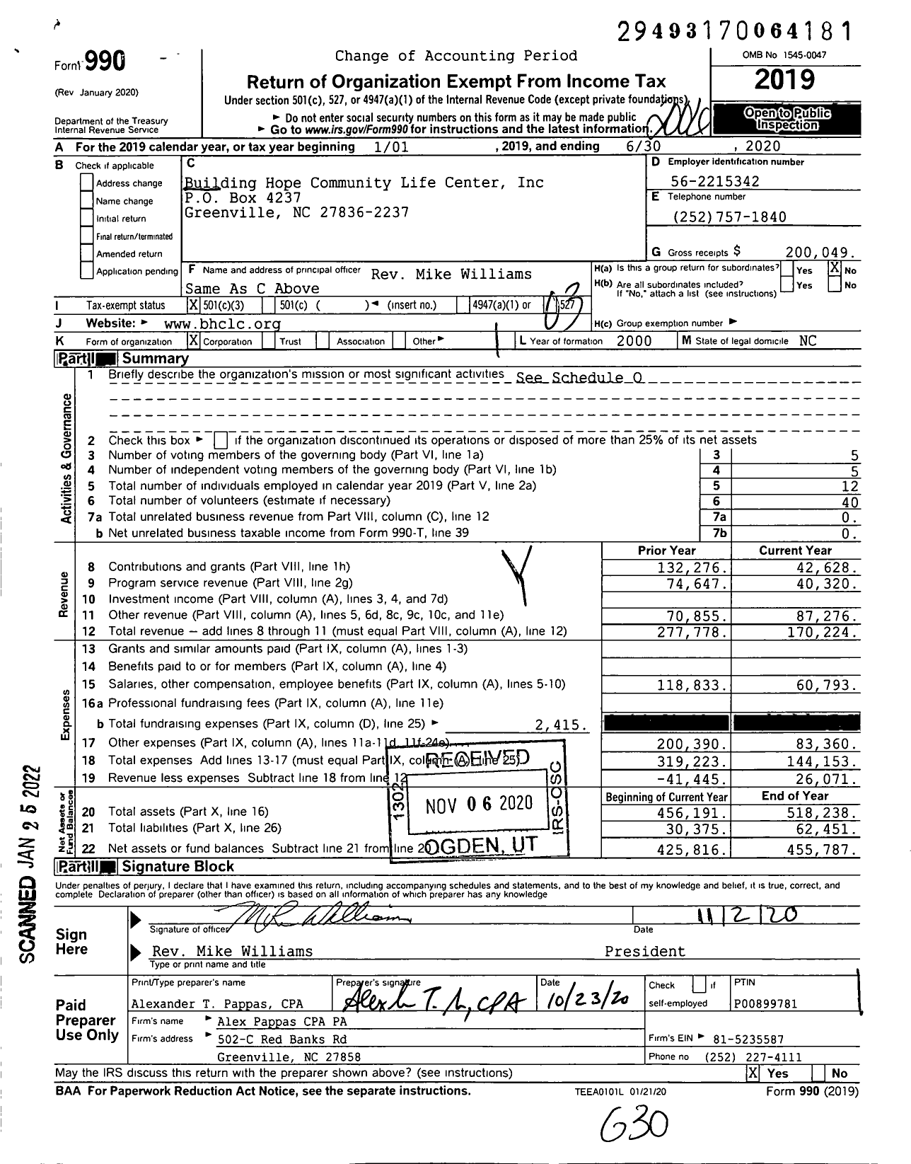 Image of first page of 2019 Form 990 for Building Hope Community Life Center