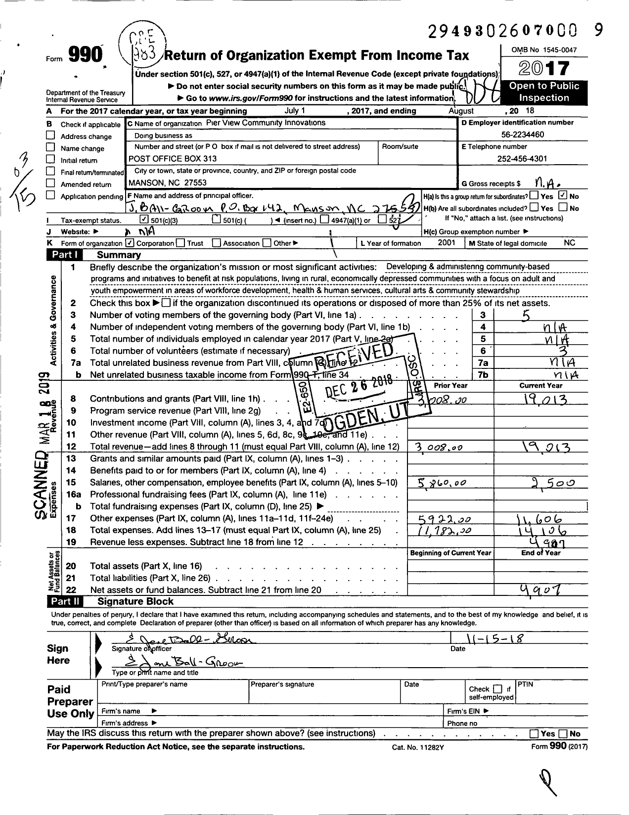Image of first page of 2017 Form 990 for Pier View Community Innovations