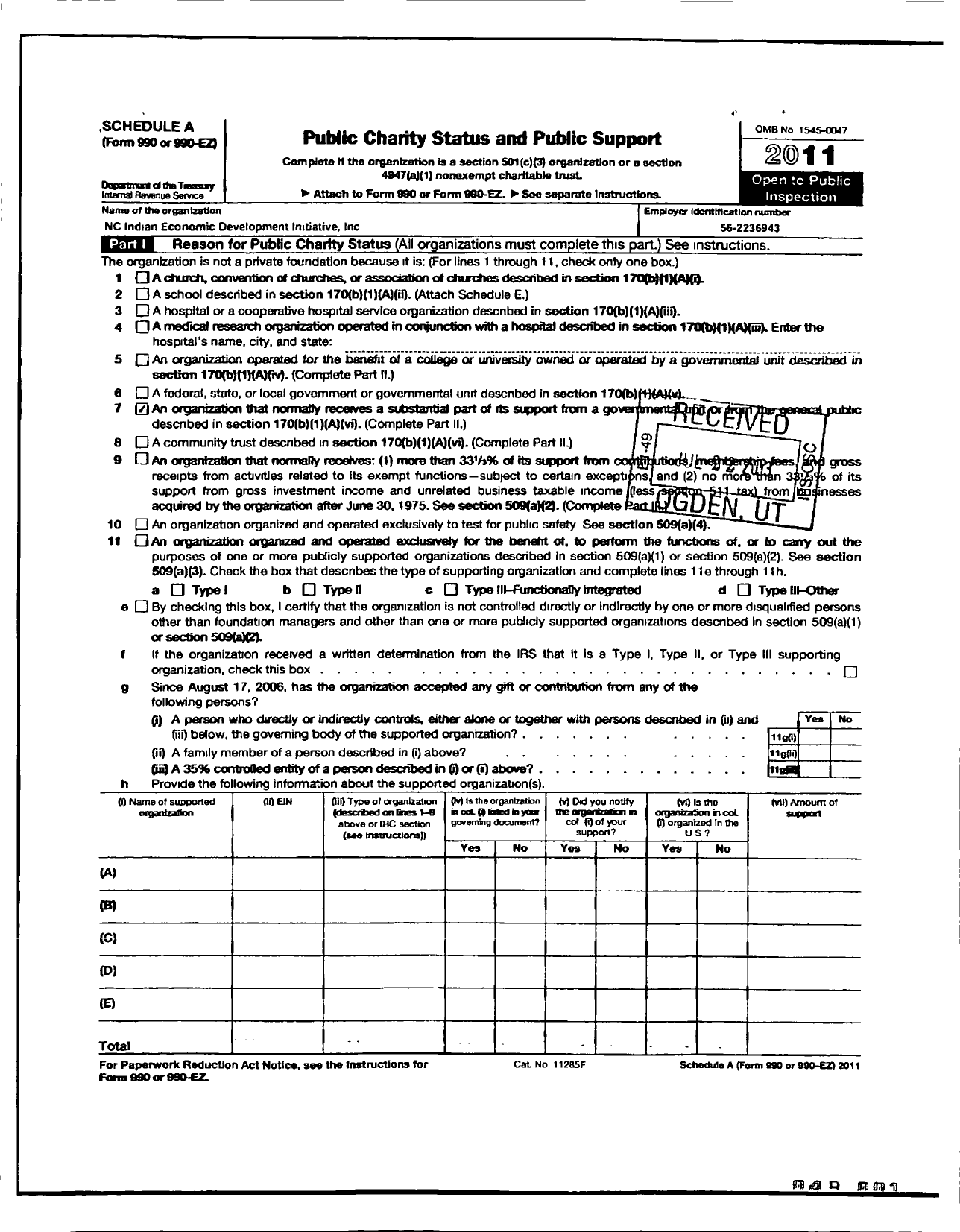 Image of first page of 2011 Form 990R for North Carolina Indian Economic Development Initiative