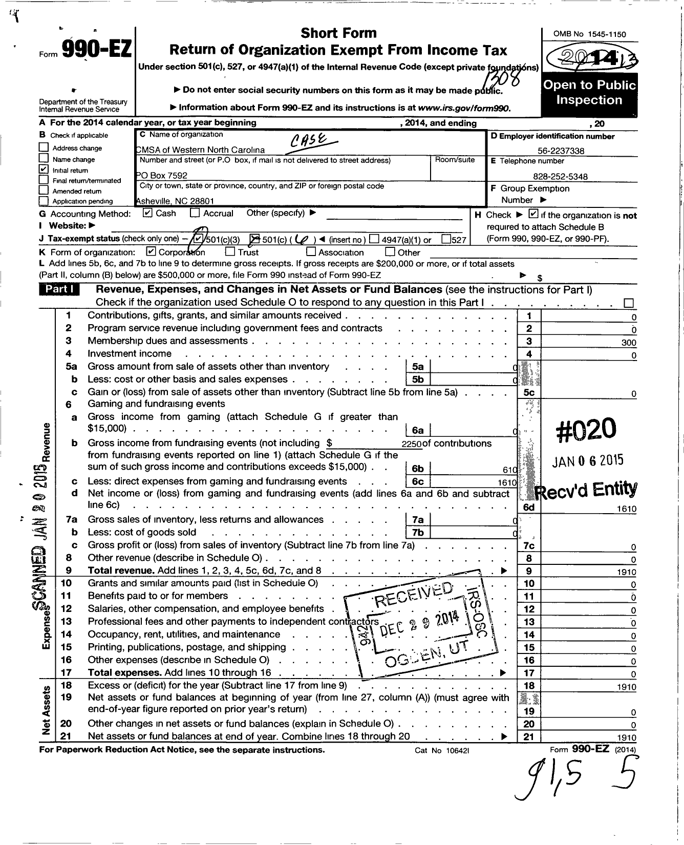 Image of first page of 2012 Form 990EO for Case Management Society of America / CMS of Western North Carolina