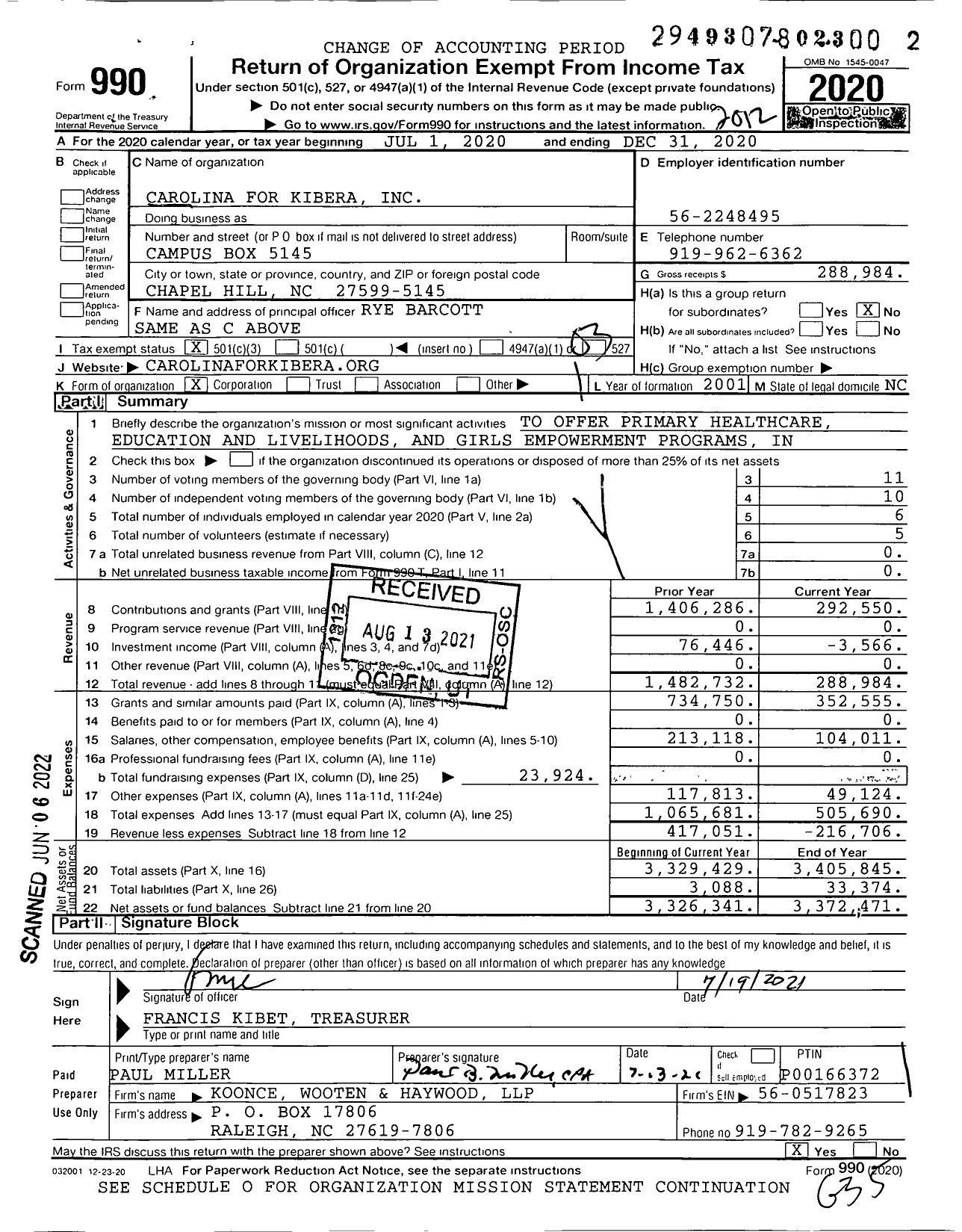 Image of first page of 2020 Form 990 for CFK Africa