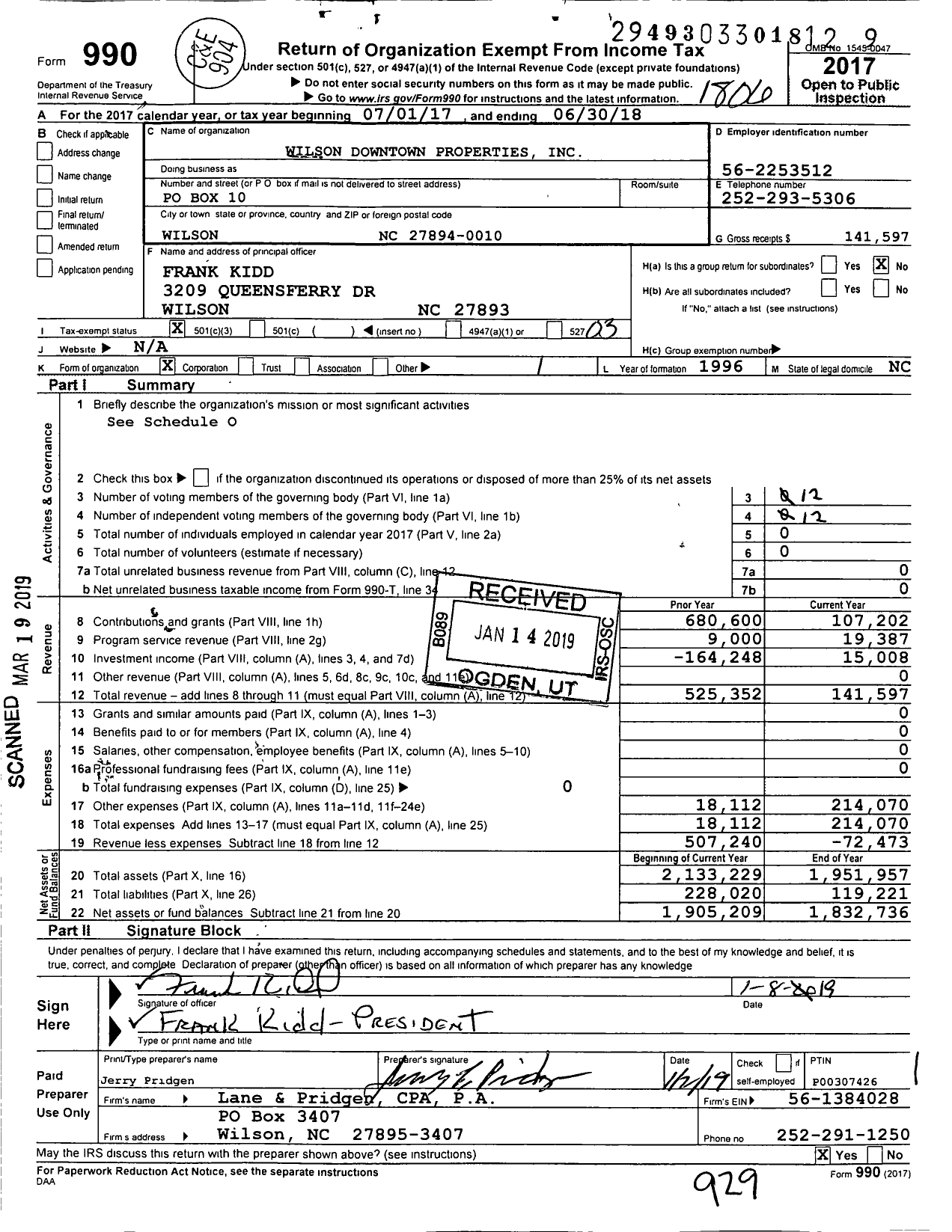 Image of first page of 2017 Form 990 for Wilson Downtown Properties