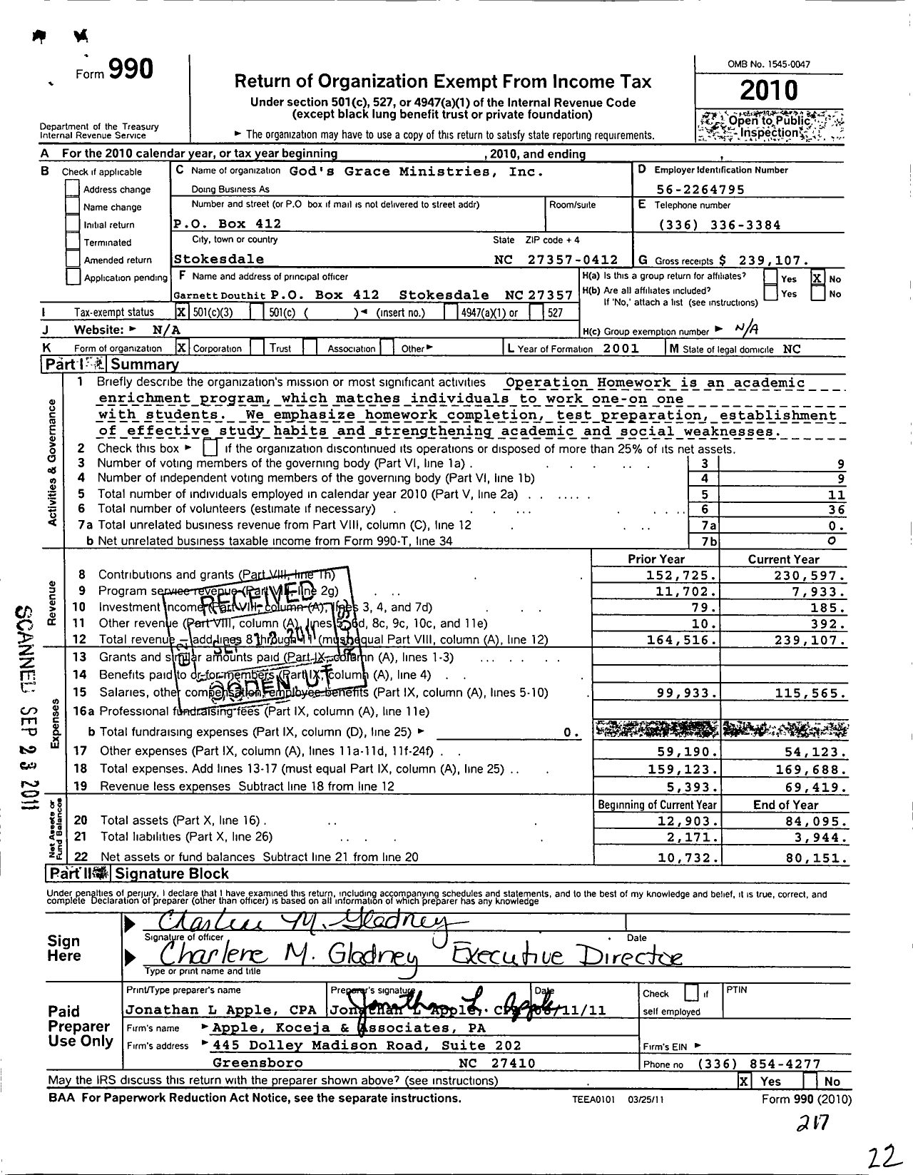 Image of first page of 2010 Form 990 for Gods Grace Ministries