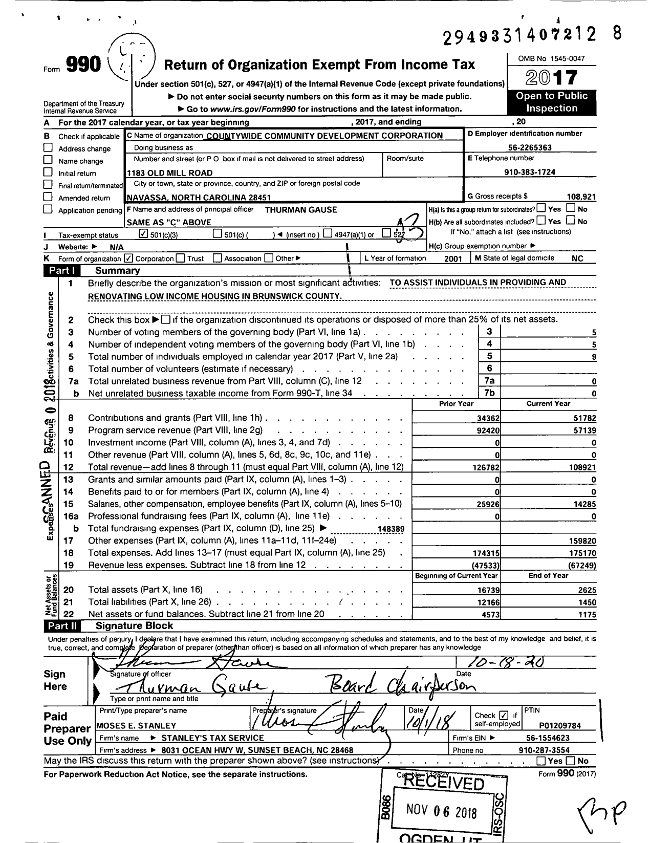 Image of first page of 2017 Form 990 for Countywide Community Dev Corporation