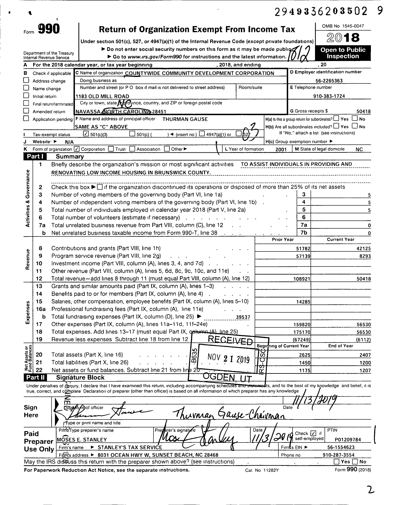 Image of first page of 2018 Form 990 for Countywide Community Dev Corporation