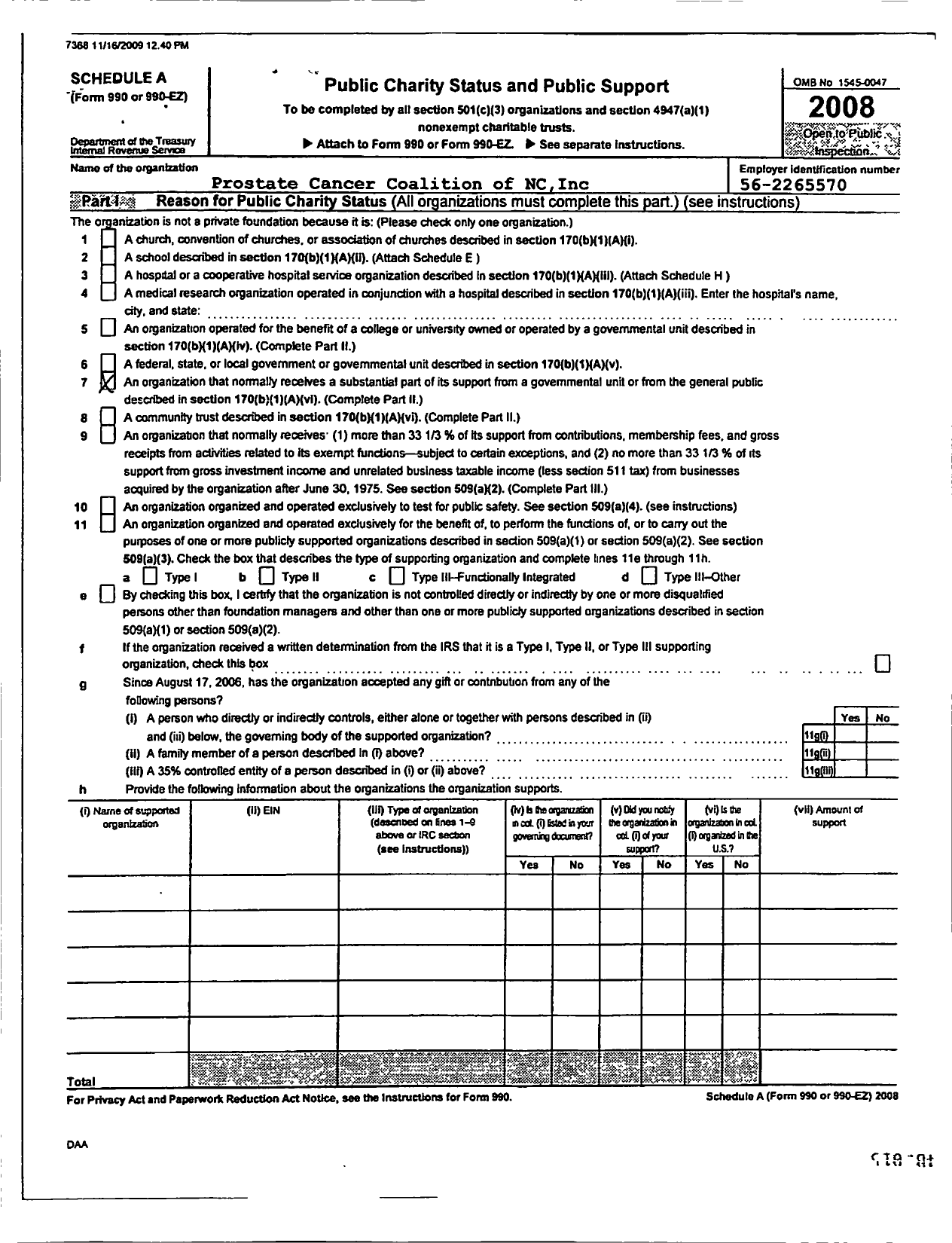 Image of first page of 2008 Form 990ER for Prostate Cancer Coalition of NC in